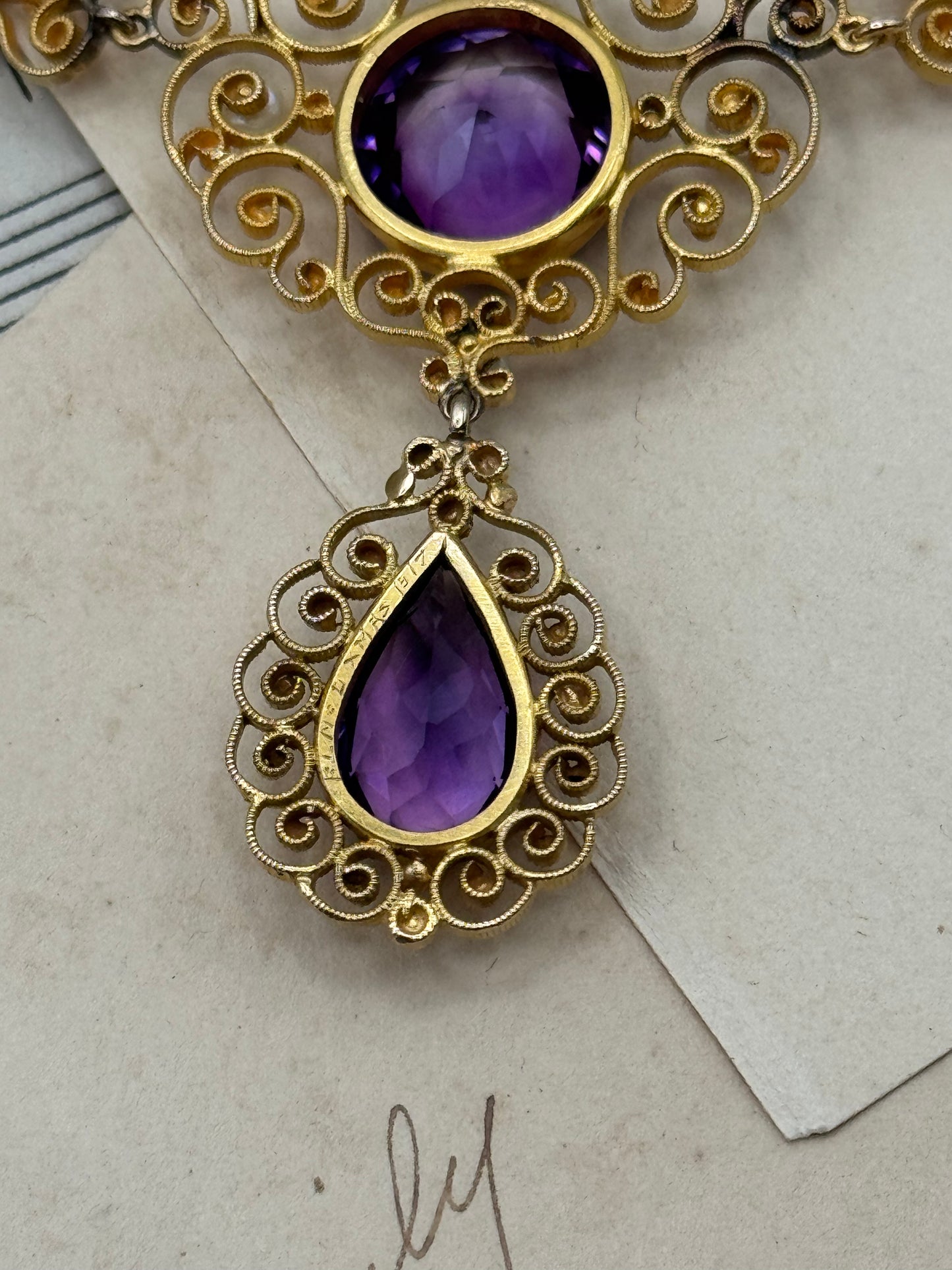 Antique Edwardian 14K Gold Amethyst & Pearl Necklace -Christmas 1917 -Professionally Appraised