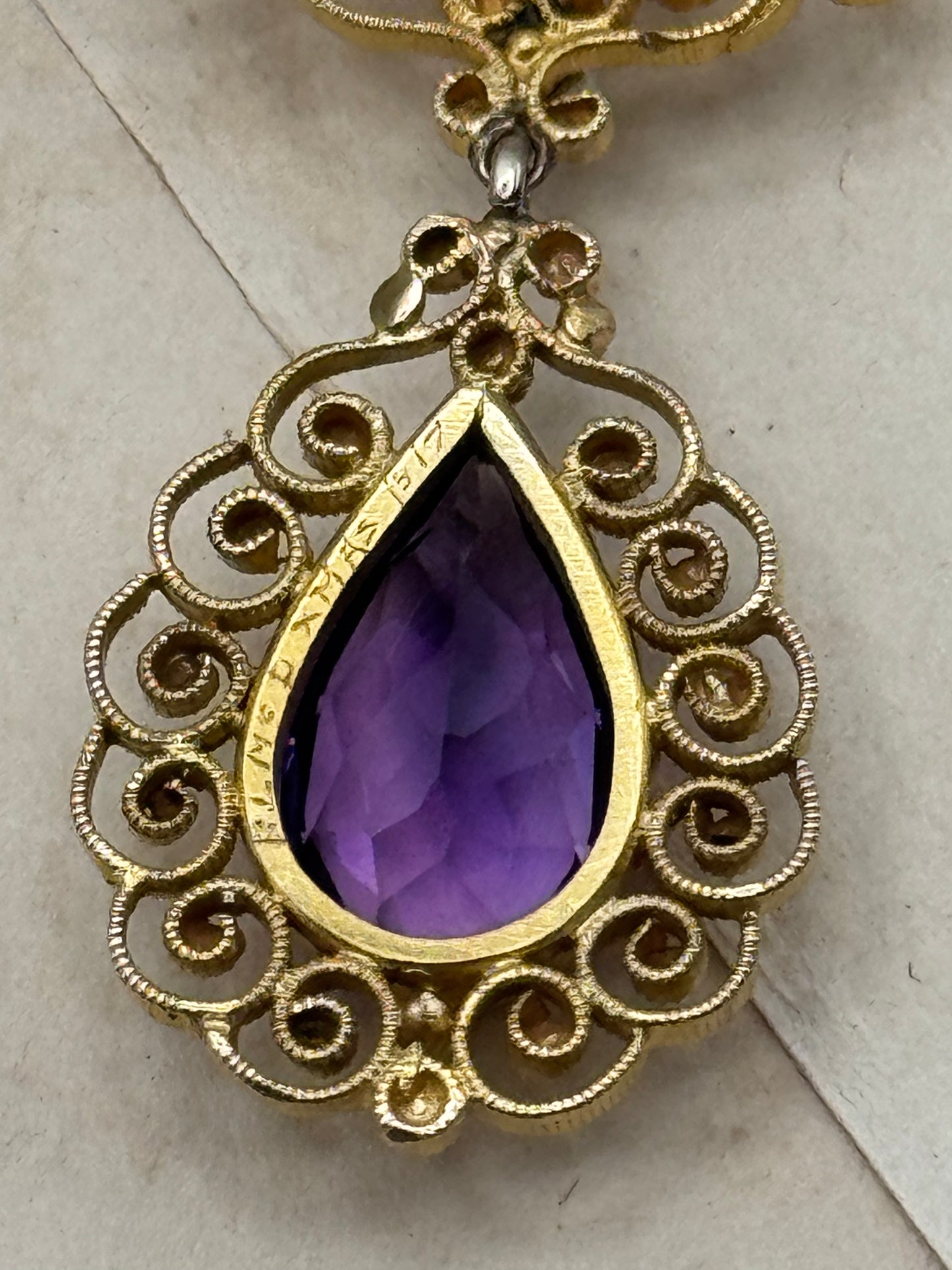 Antique Edwardian 14K Gold Amethyst & Pearl Necklace -Christmas 1917 -Professionally Appraised