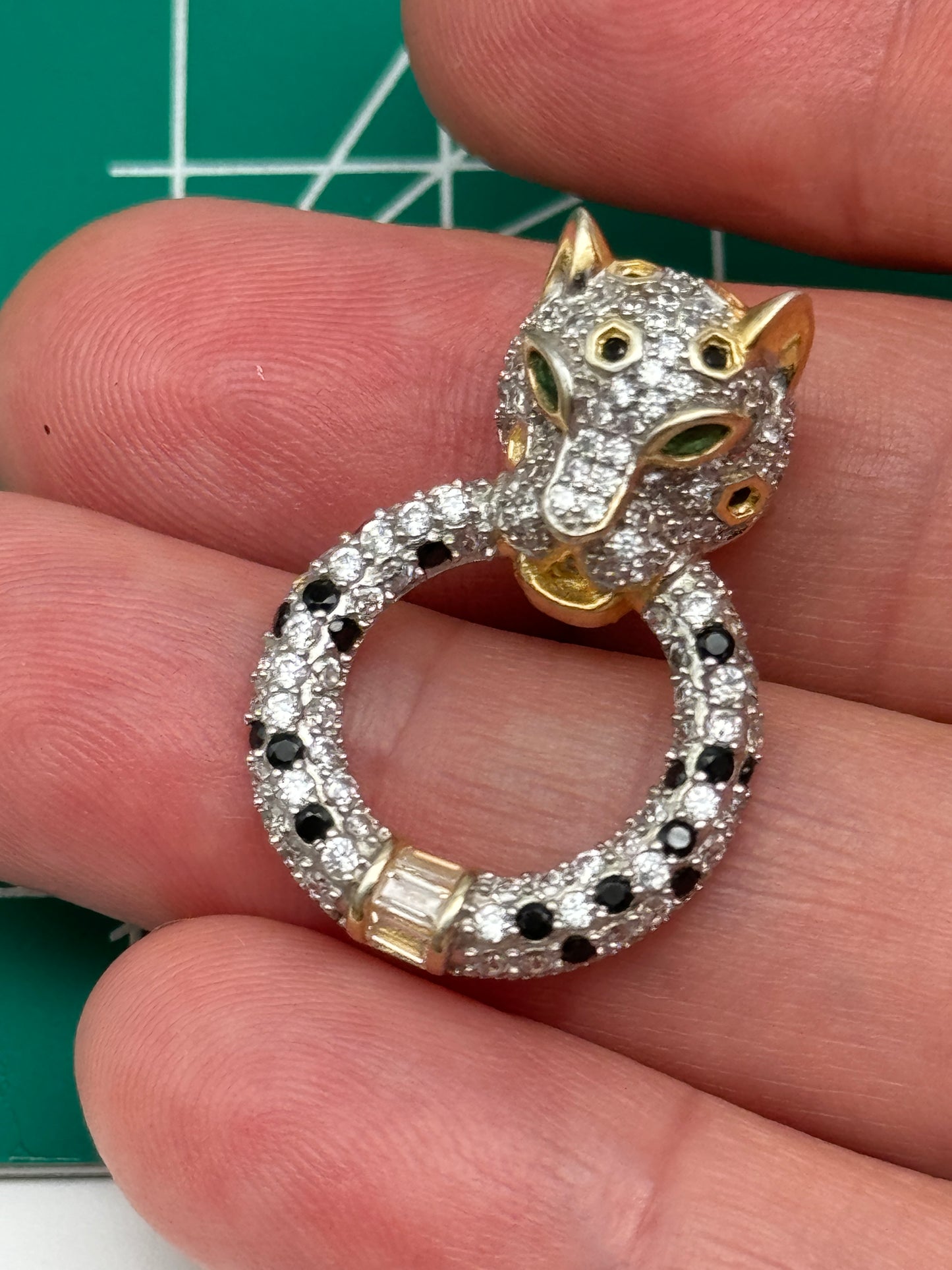 Vintage Sterling 925 Vermeil Leopard Pendant
