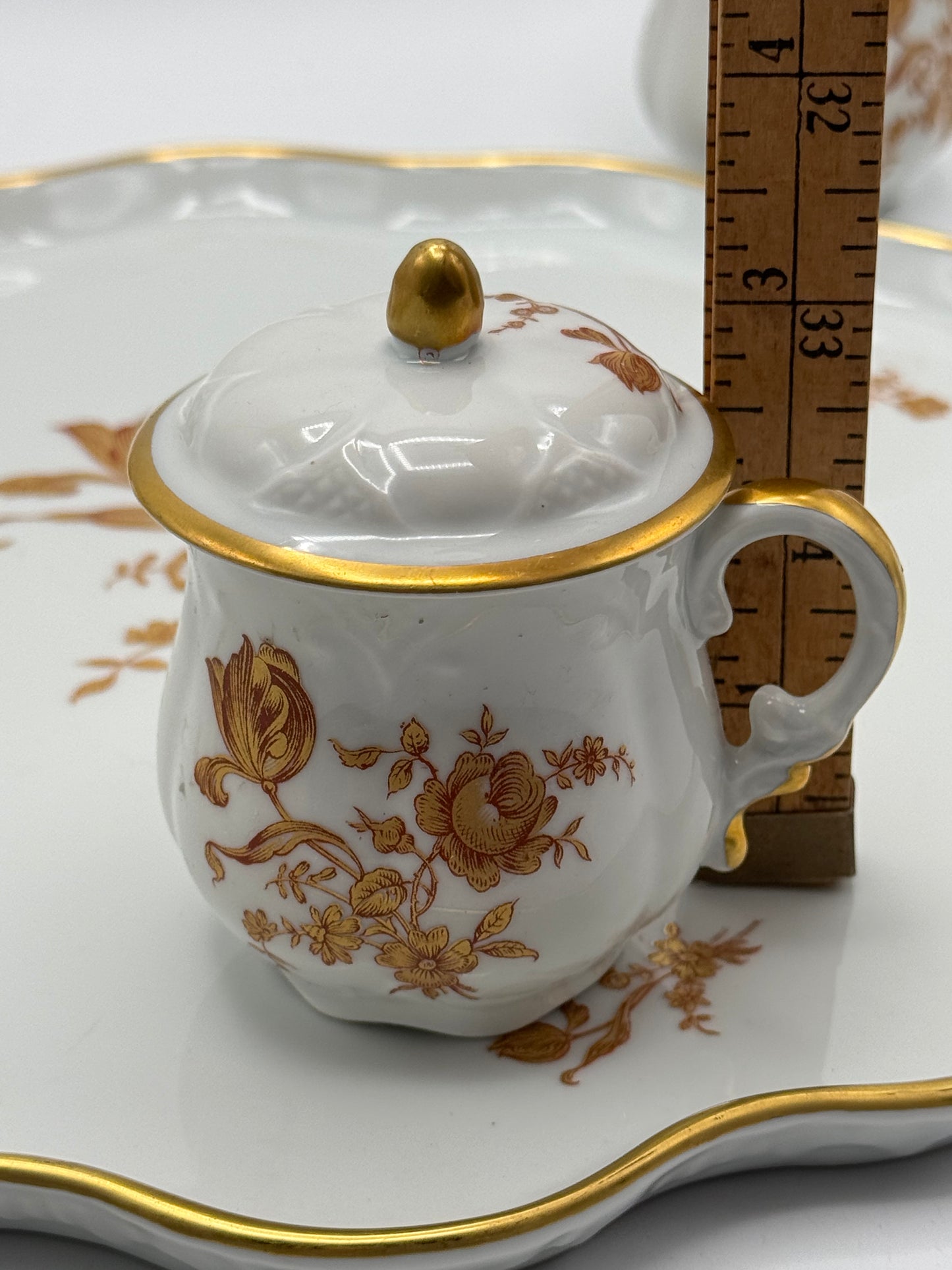Set of 8 Limoges France Pot De Creme Set Gold Floral Lidded Cups “RAMEKIN SET”