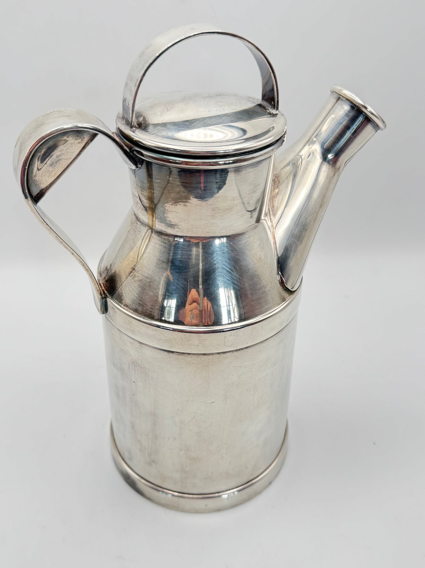 Vintage SILVERPLATE Novelty Cocktail Shaker Mixer Milk Jug Churn Design No Cork MONOGRAM J.I.D