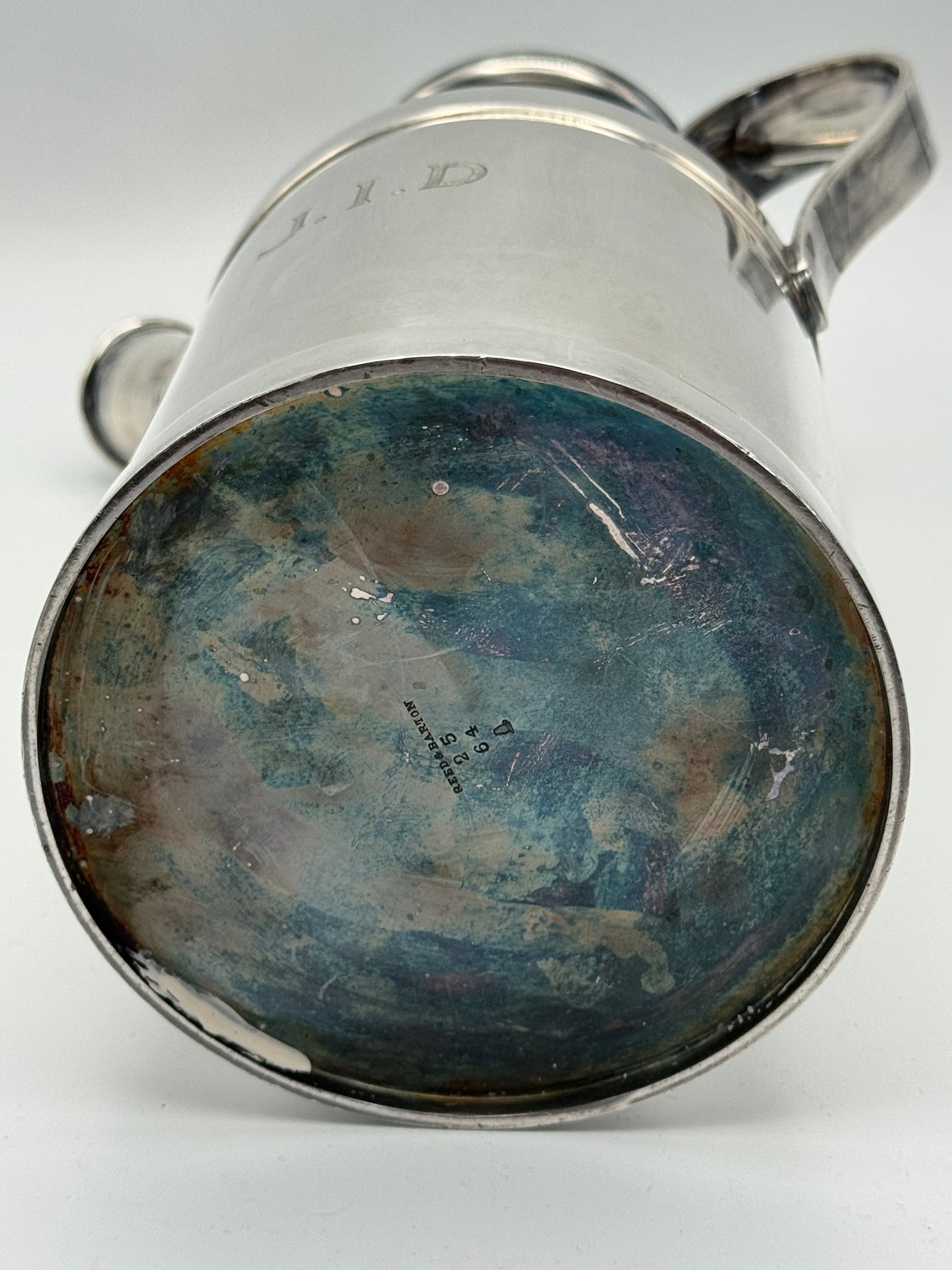 Vintage SILVERPLATE Novelty Cocktail Shaker Mixer Milk Jug Churn Design No Cork MONOGRAM J.I.D