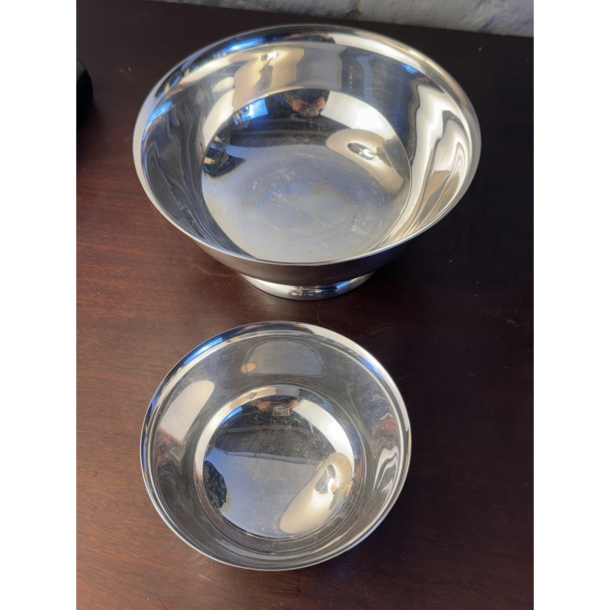 Vintage Revere Bowls Set 2 Silverplate Footed Serving Bowls 8” 5” Nesting