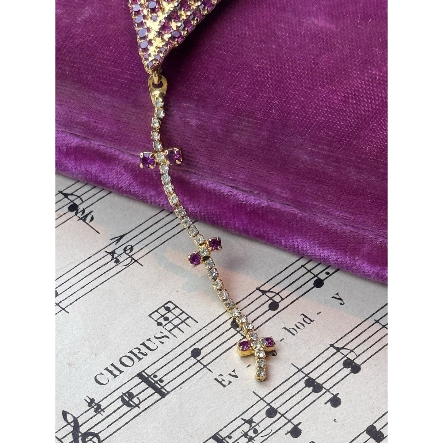 Vintage Kite Brooch BAUER Pink Rhinestone Goldtone Dangle 2.75” x 1.5”