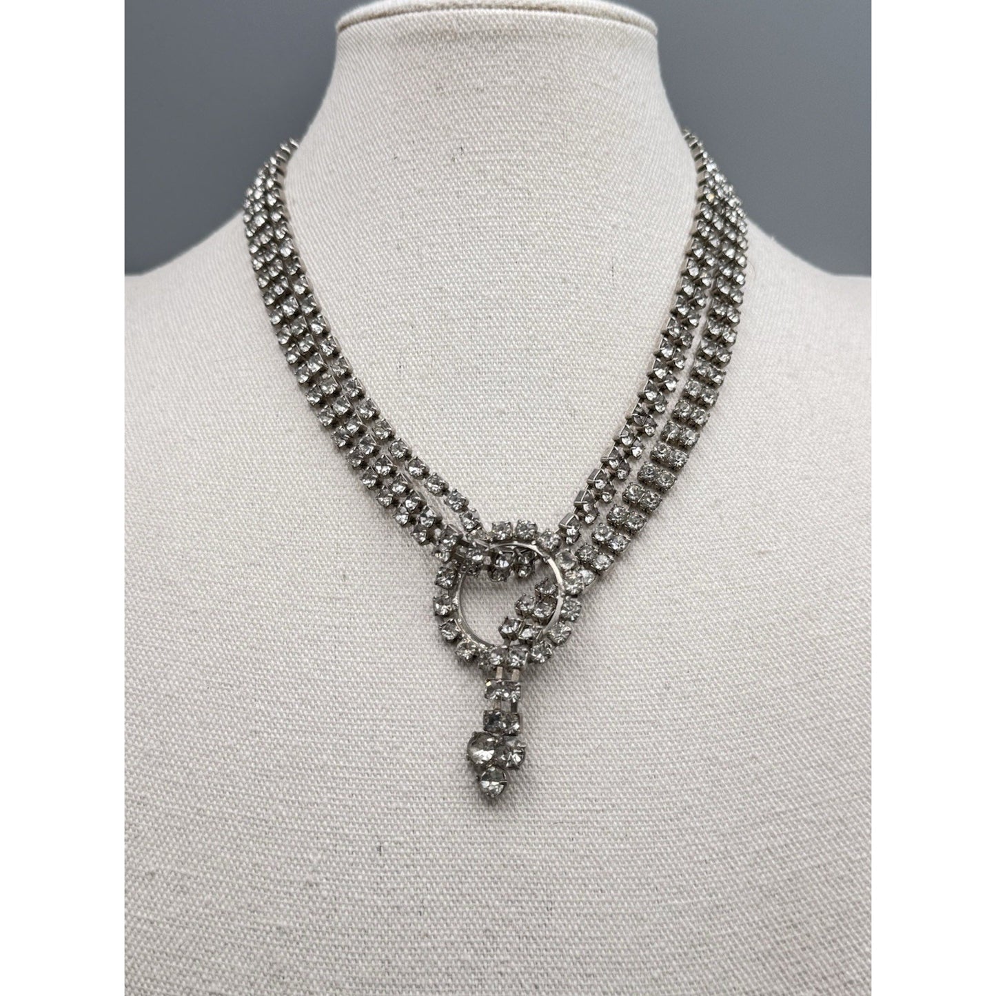 Rhinestone Lariat Necklace Belt Convertible Clear Crystal 37.5” VINTAGE