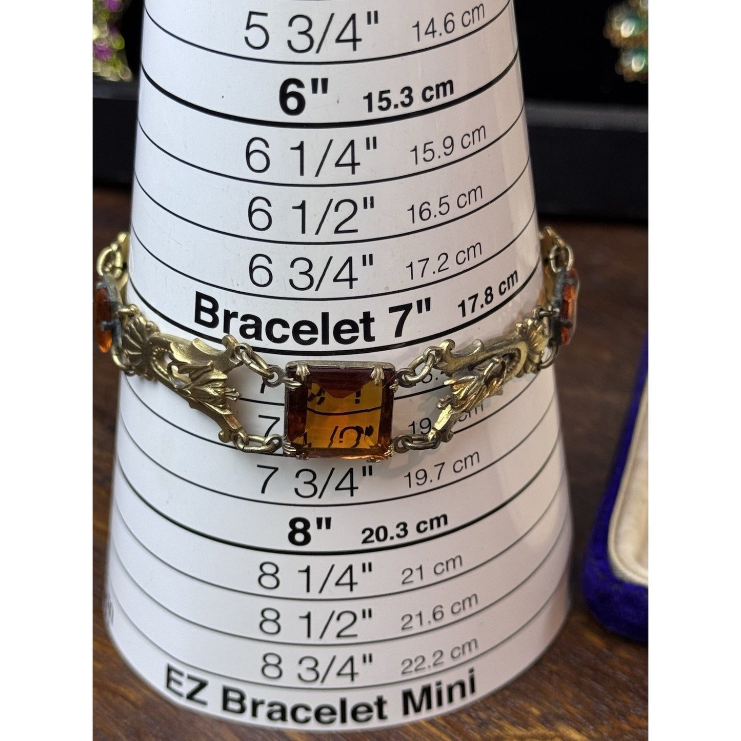 Antique Czech Bracelet Ambertone Paste Art Nouveau Goldtone Floral Links 7.25”