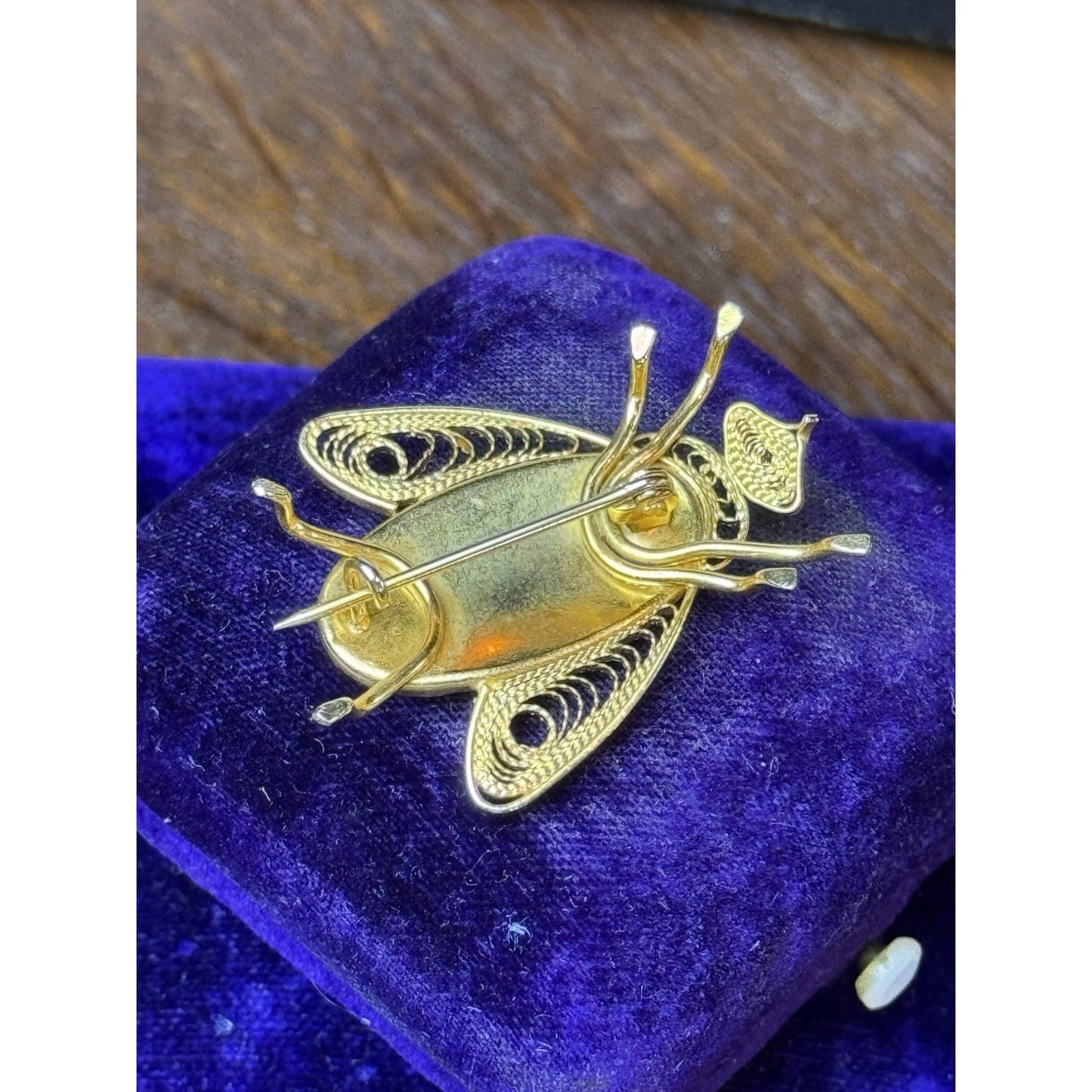 Spanish Damascene Bee Brooch Gold Inlay Black Toledo Insect Pin