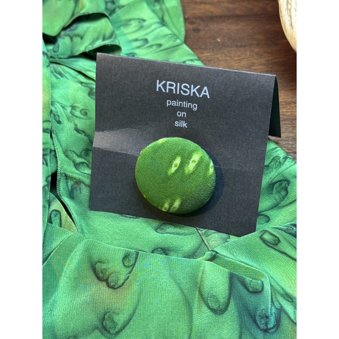Vintage KRISKA Hand Painted Silk Scarf & Matching Scarf Clip Wearable Art
