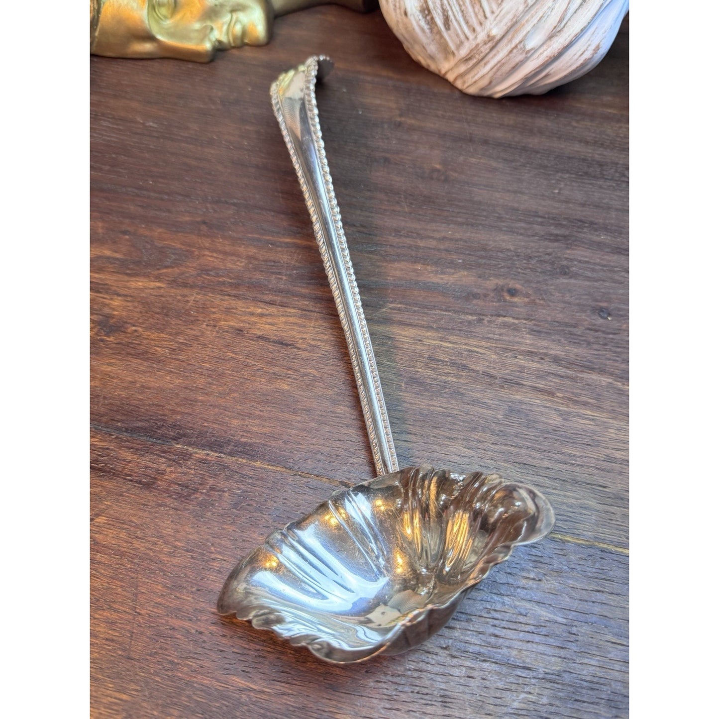 Silverplate Serving Ladle 13" Large Shell Bowl Victorian Art Nouveau Style