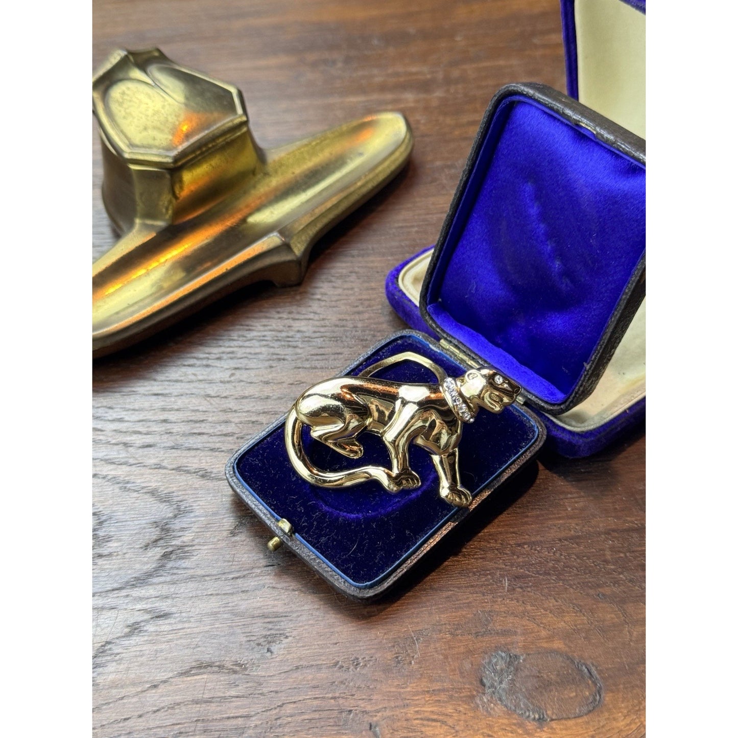 Vintage Panther “Cat” Scarf Clip Goldtone Rhinestone Collar 2.5” Figural