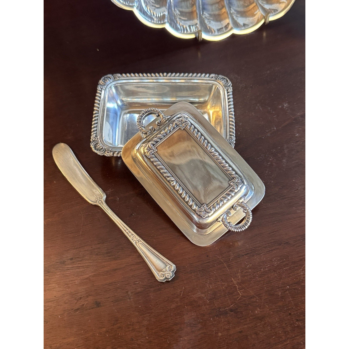 Silverplate Miniature Butter Dish With Lid & Spreader Vintage Set #B 4.5”