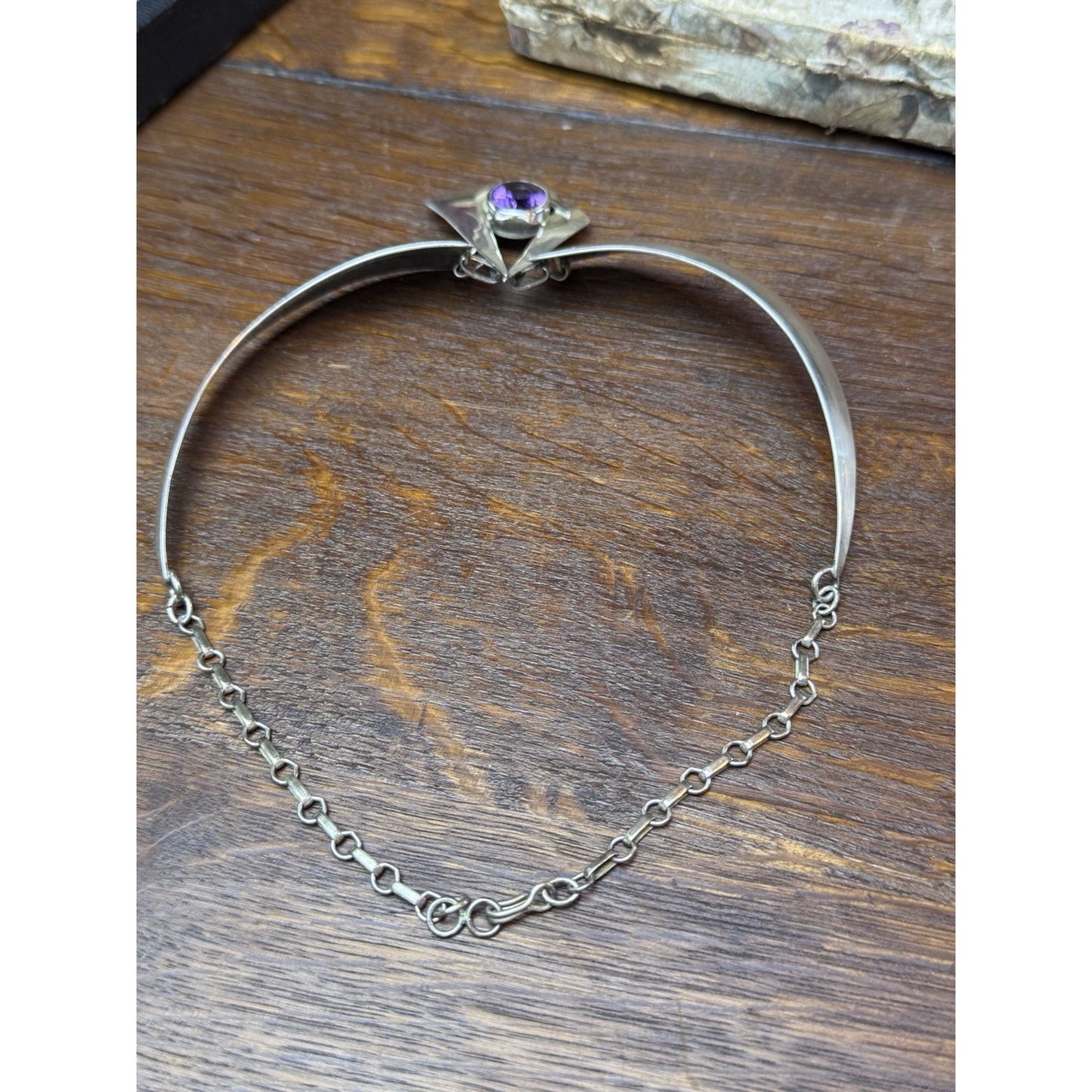 Vintage SUNRISE Necklace Sterling Southwestern Purple Stone Collar 16.5”