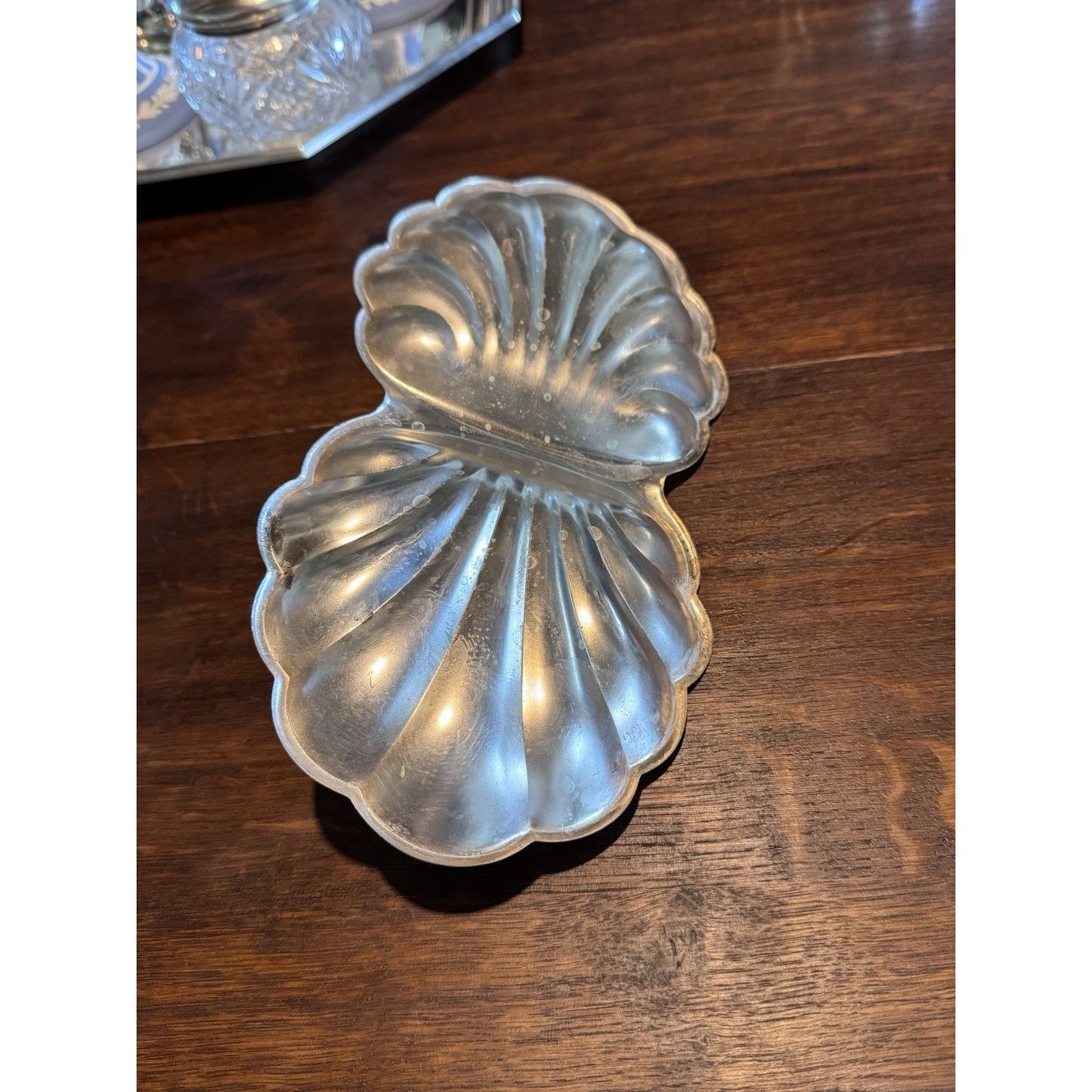Silverplate Double Shell Dish Nut Candy Relish Bowl Serving Dish 10.75” Vintage