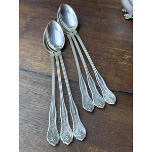 Vintage Extra Coin Silver Plate Iced Tea Spoons Set 6 Floral 7.5”