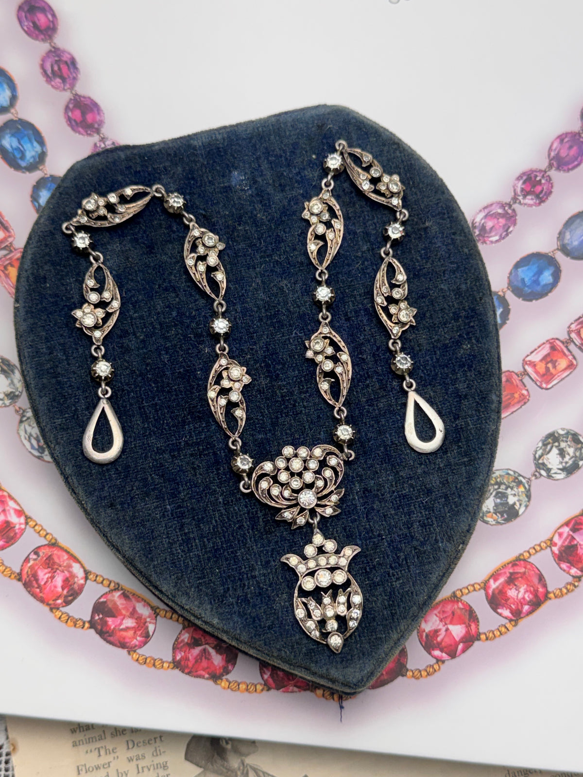FRENCH Georgian Style Crown Saint Esprit Antique Foiled Paste Festoon Necklace