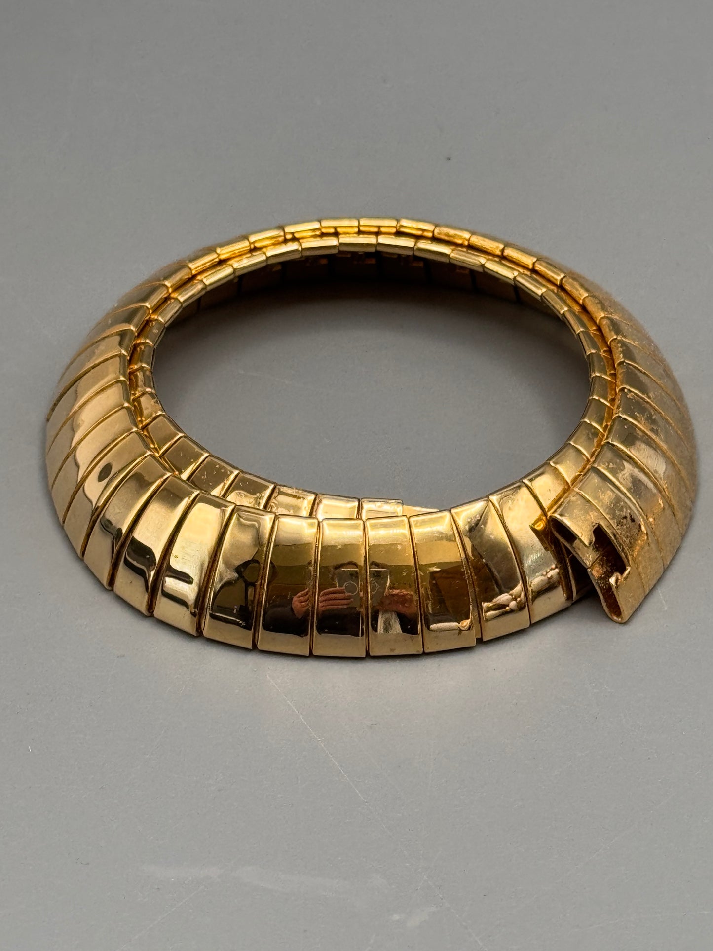 Goldtone Omega Necklace Vintage Collar Choker 15.5” Wide Statement