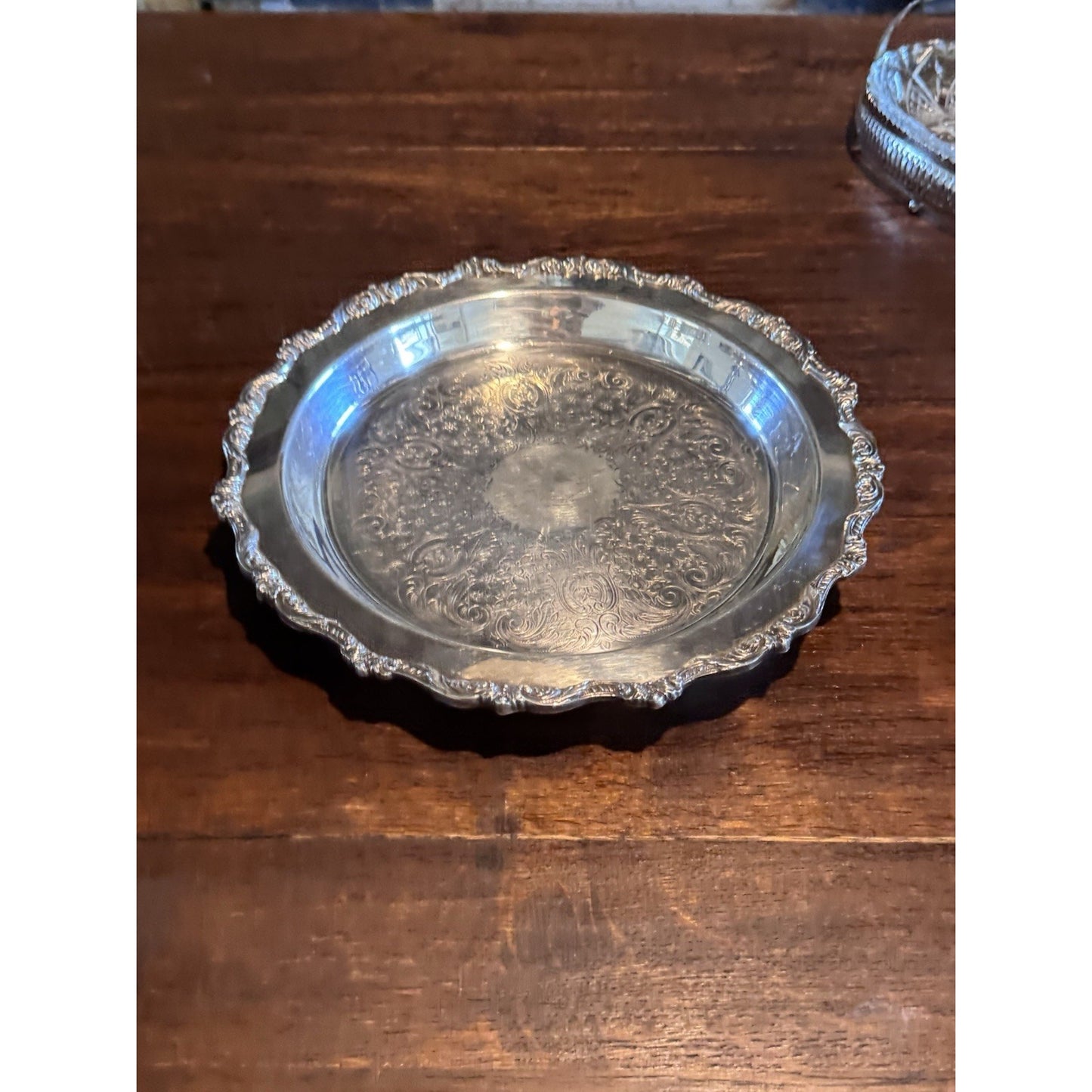 Silverplate Footed Round Serving Tray 11.75” Deep VINTAGE