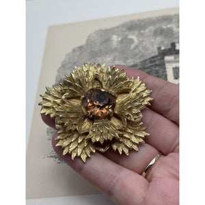 Benedikt NY Brooch Brutalist Smokey Rhinestone Star Burst Signed 2.5”