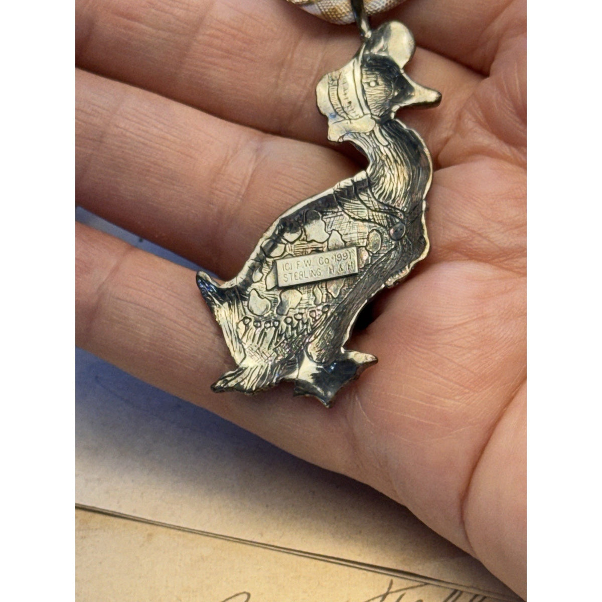 Sterling Silver Goose Ornament 1992 H&H Bonnet Christmas Vintage 2.25” x 1.25”