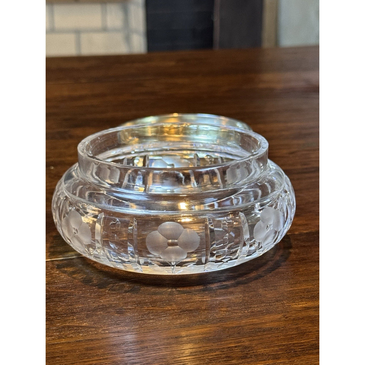 Art Deco Antique Crystal Jewelry Box Sterling Silver Lid Vanity 5.5”