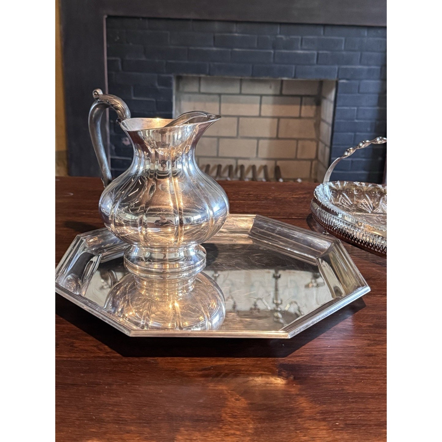 Silverplate Octagonal Serving Tray Butler Tray 13.5” Vintage Tea Coffee Tray