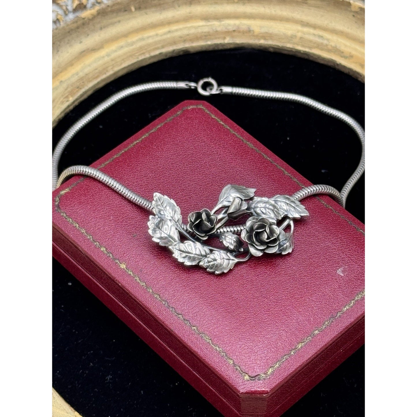 Sterling Danecraft Rose Slide Pendant Necklace Snake Chain Vintage Floral 14.5”