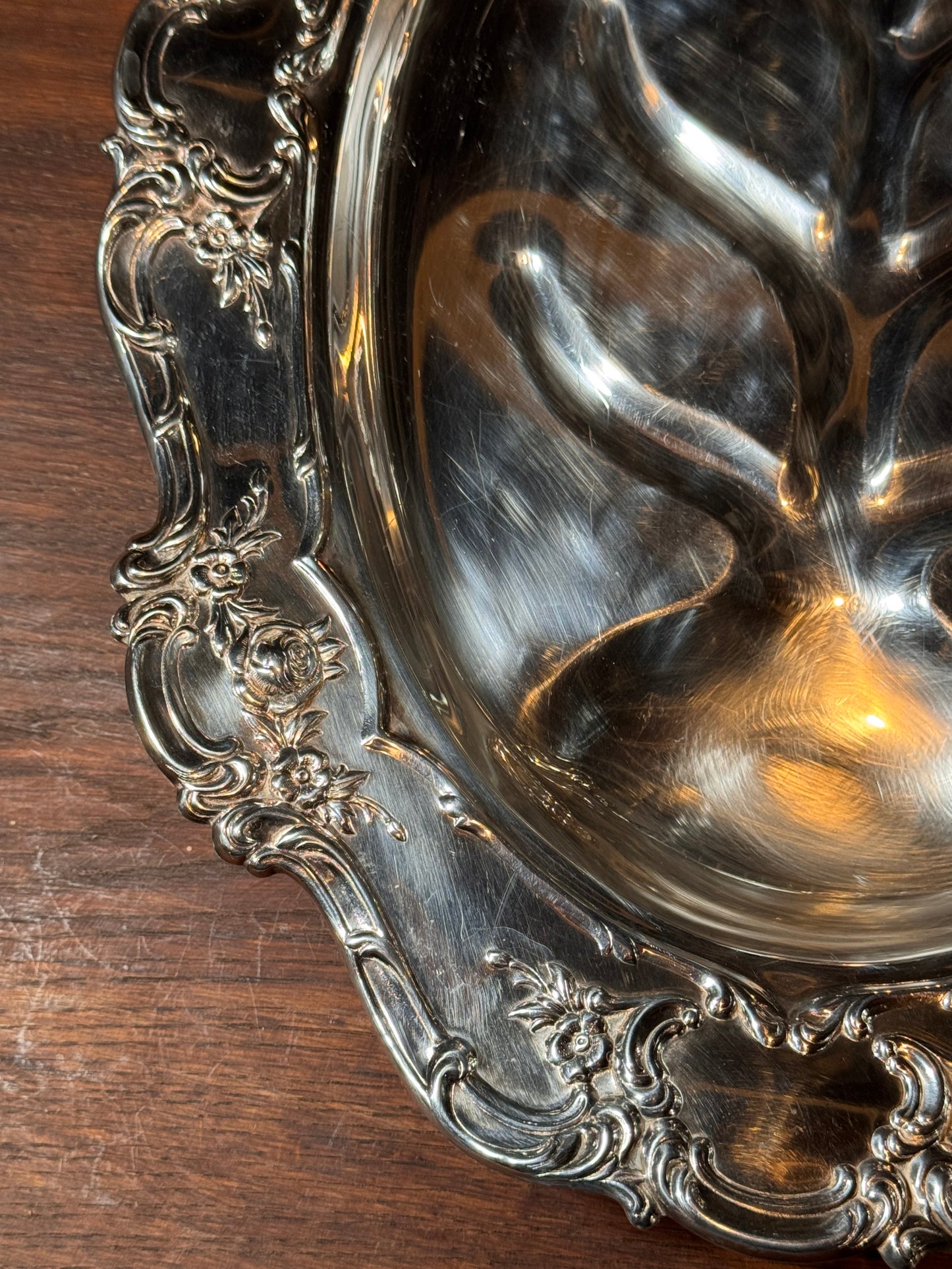 Towle Silverplate Meat Tray Repousse Rose Pattern Footed Oval 17”