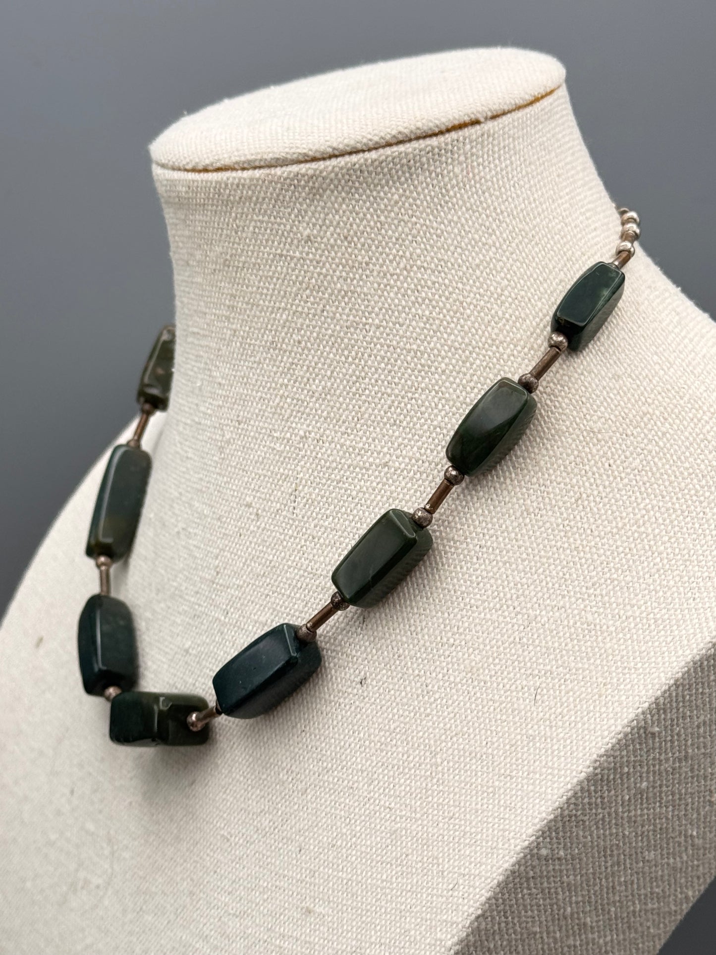 Vintage Jadite Style Necklace Green Bead 16”