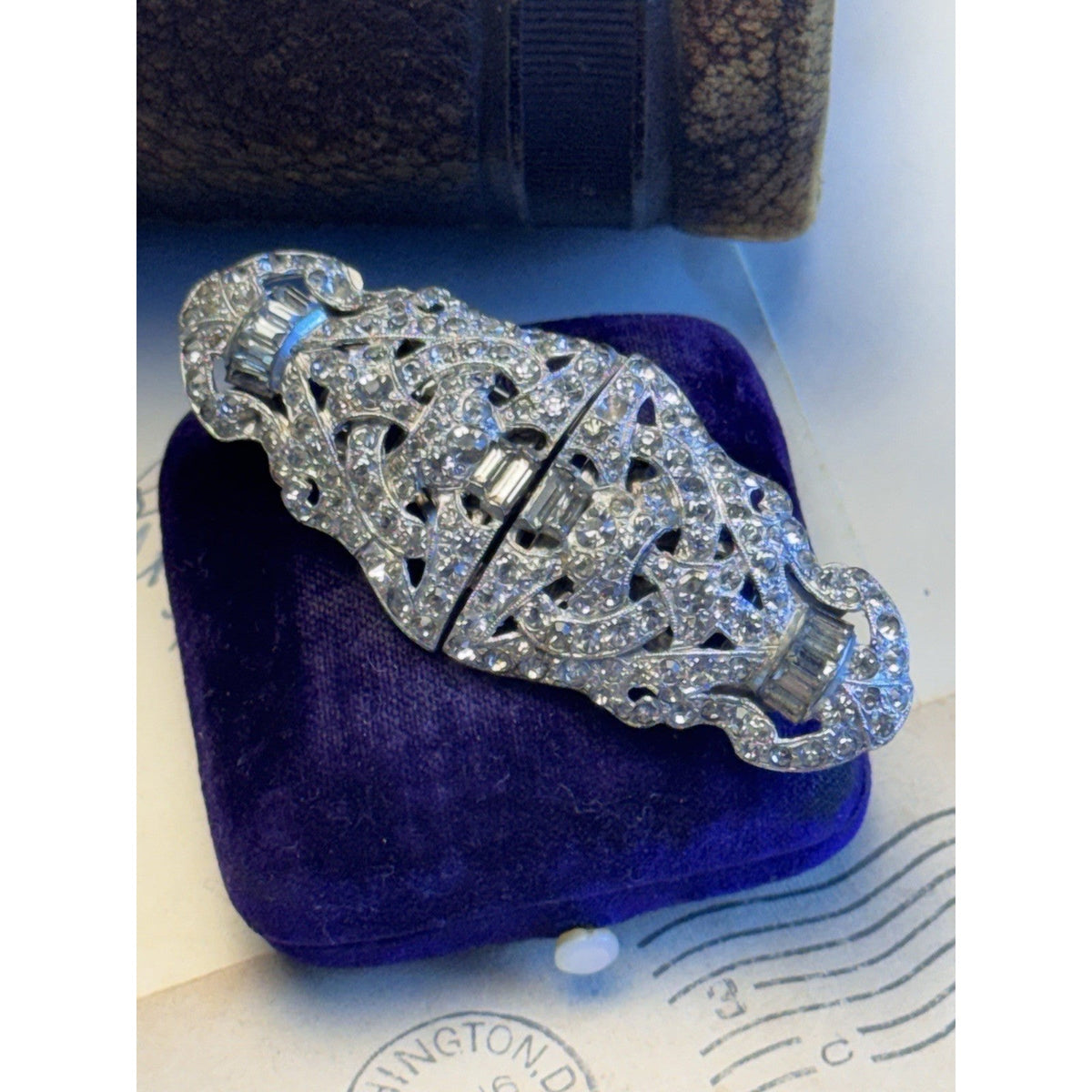 Coro DUETTE Dress Clip Brooch Art Deco Rhinestone Patent 179886