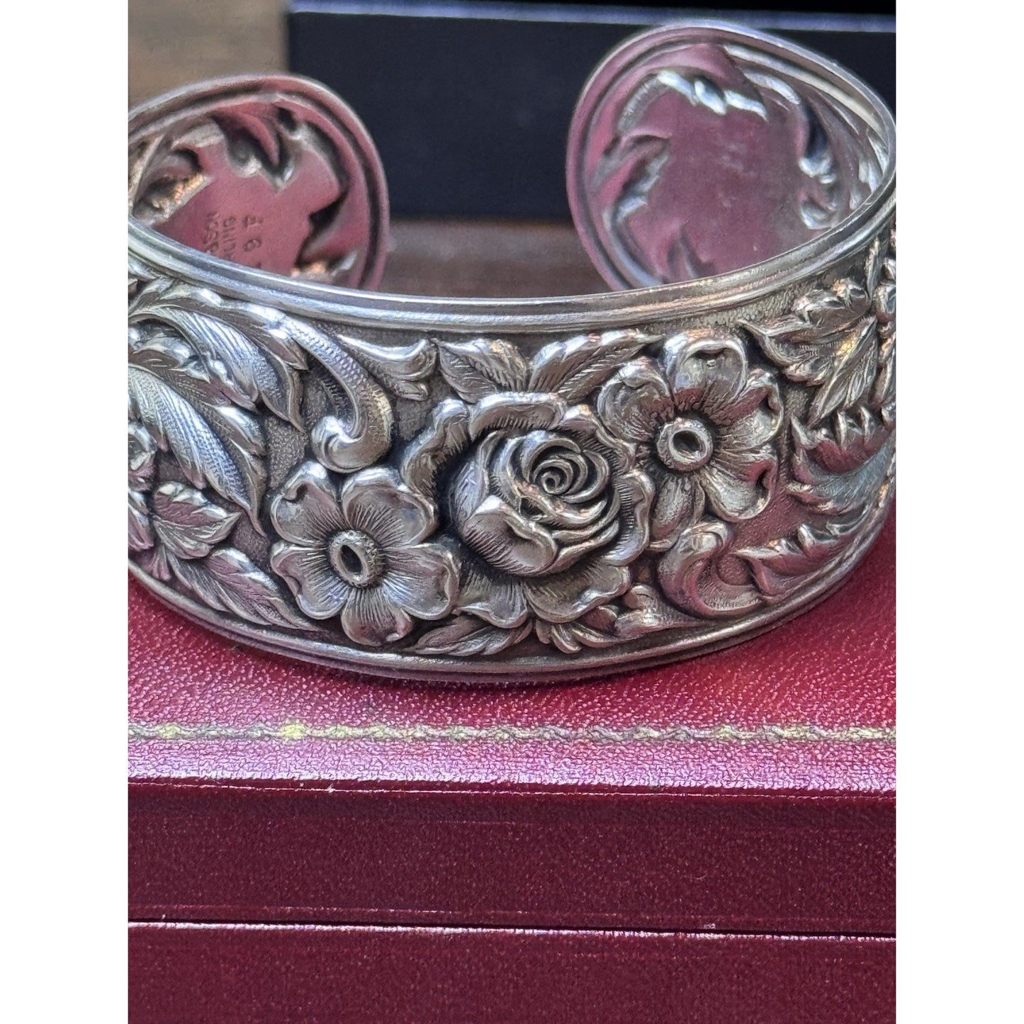 Vintage S Kirk & Son Sterling Repoussé Floral Cuff Bracelet 19F Fits 6.75”