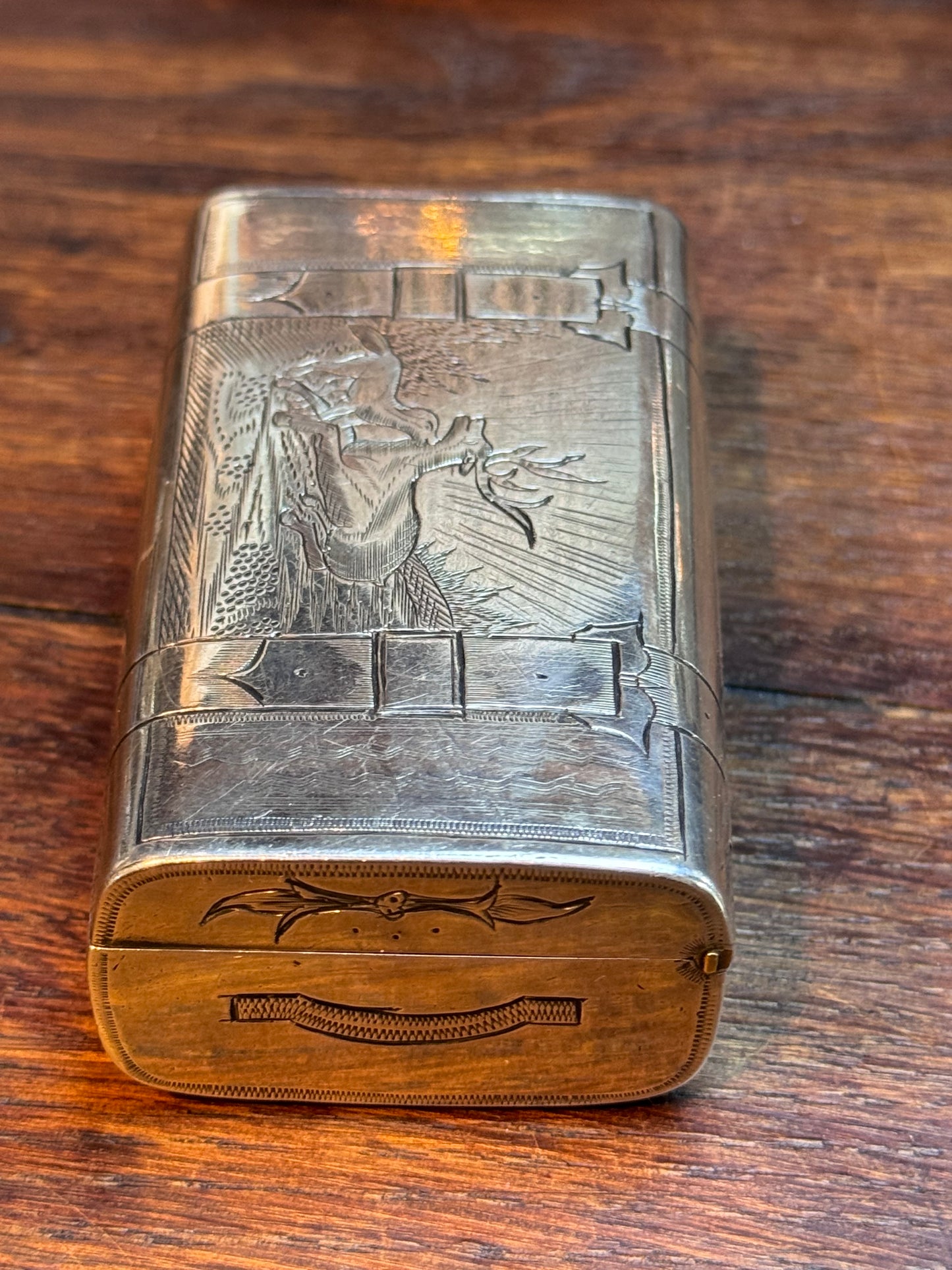 Antique Russian Imperial 84 Zolotnik Fine Silver (.875) Case – Moscow 1873 – Hunting Scene – 106.1g