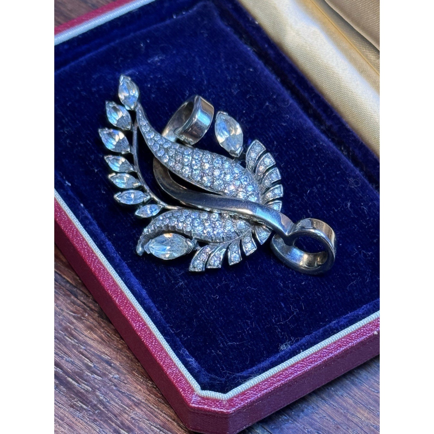 Vintage Pennino Sterling Brooch Clear Rhinestone Floral Spray 2.5” Signed