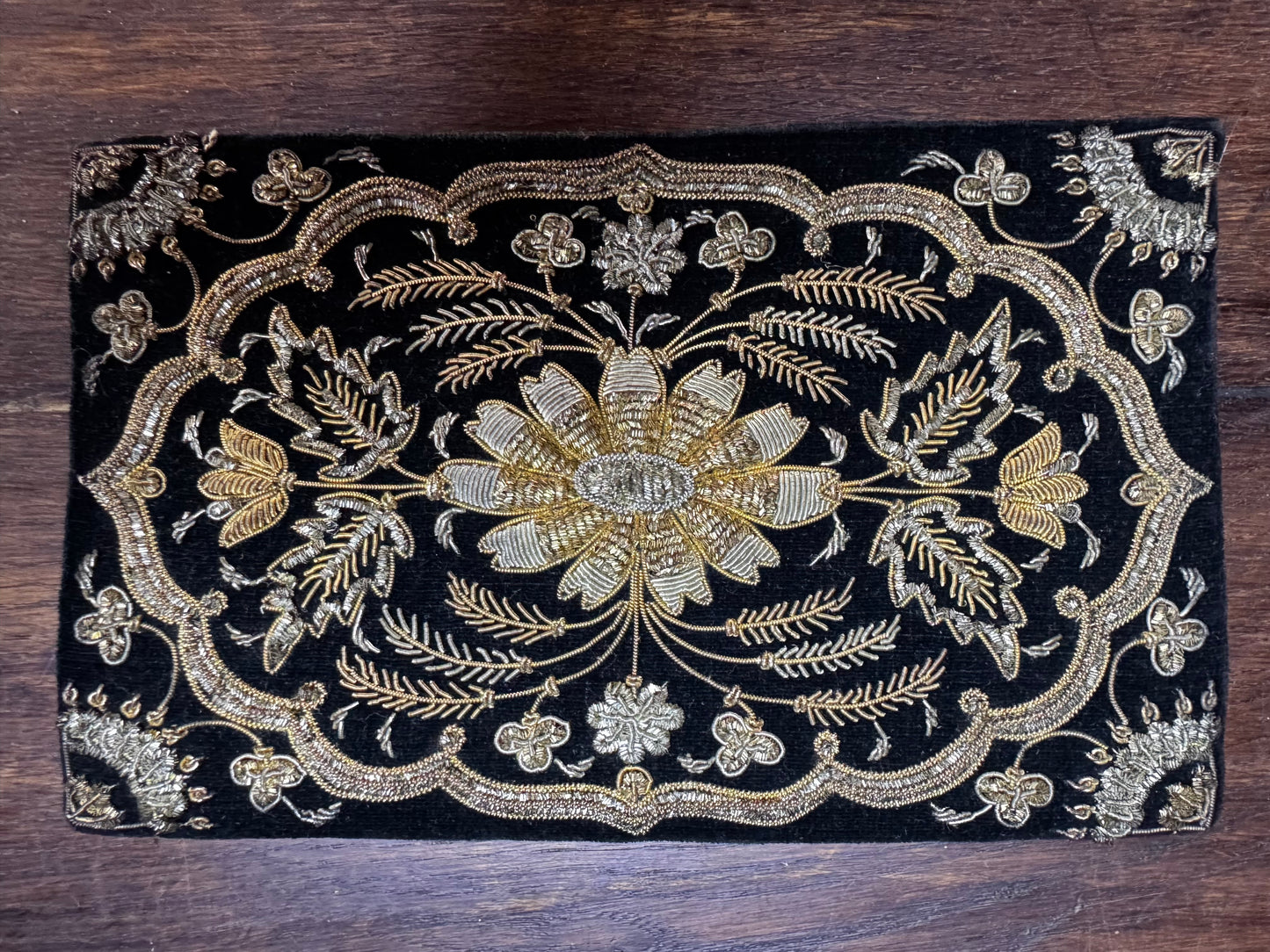 Vintage Indian Velvet Embroidered Clutch Evening Bag Goldwork 8”