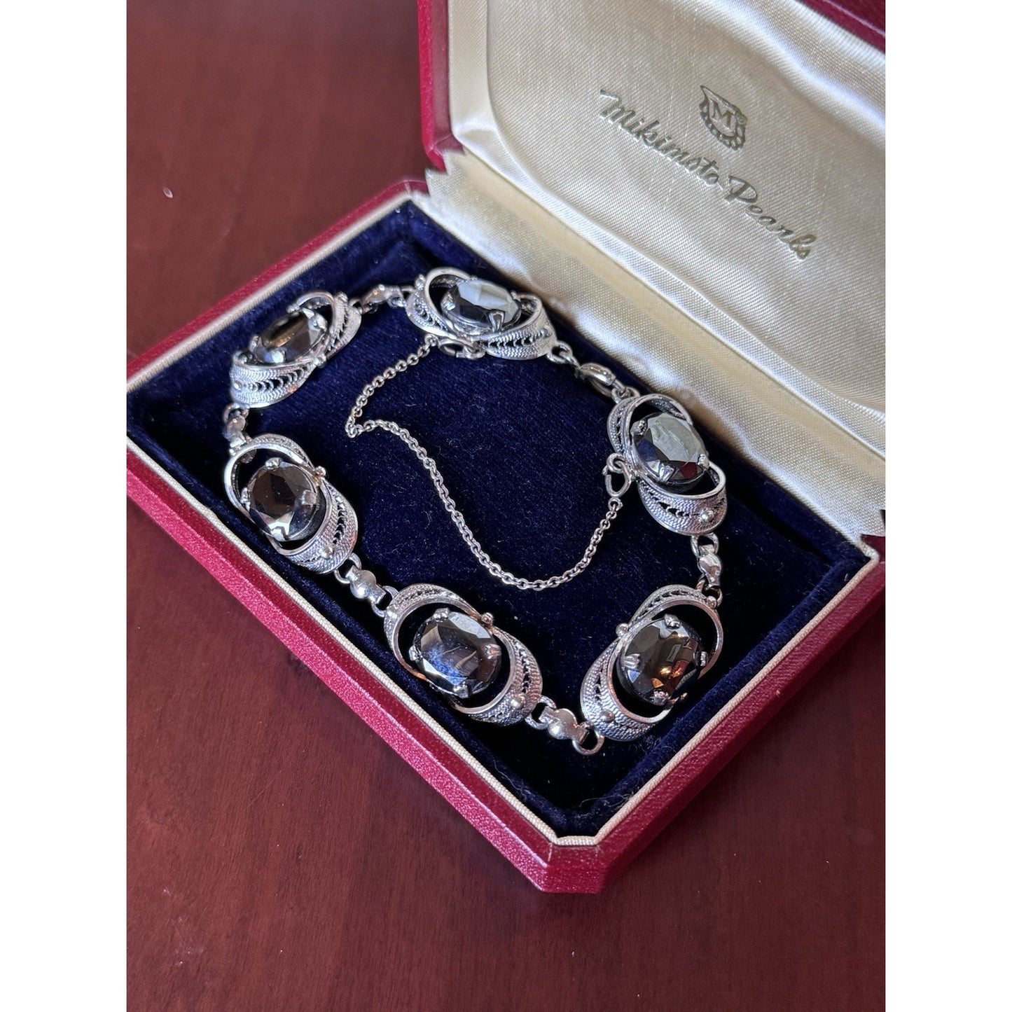 VINTAGE Bracelet Sterling Silver “Hematite” Filigree Link Vintage 7.75”