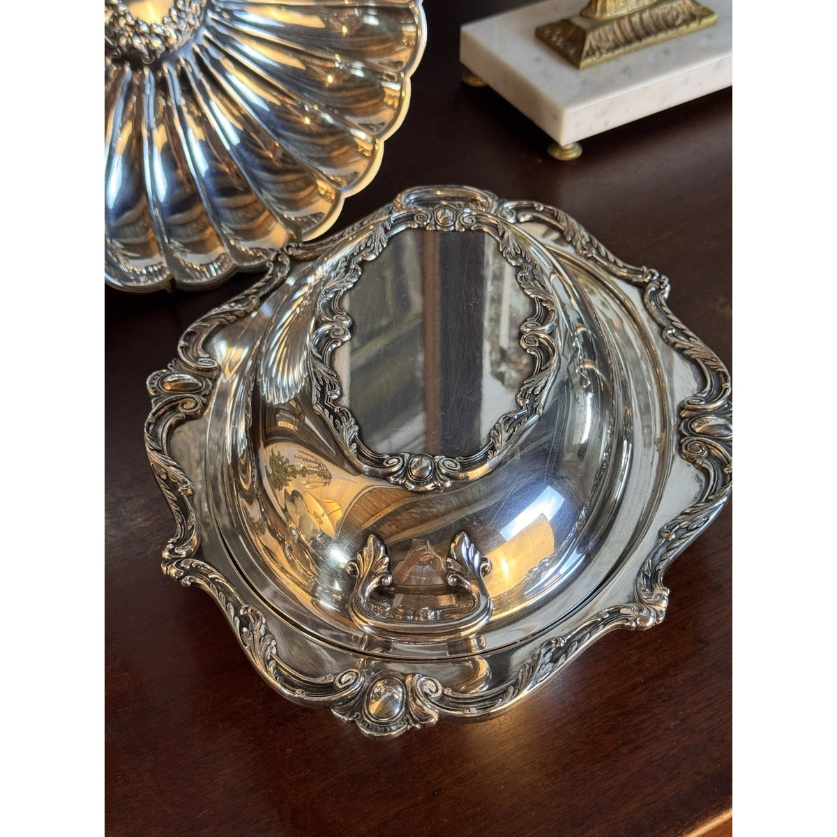 Silverplate Covered Vegetable Dish Wilcox Ornate Convertible Server 12” Antique