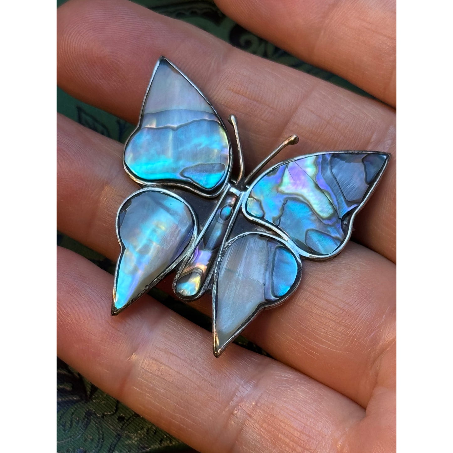 Sterling Butterfly Brooch Abalone Mexico 925 Iridescent Shell 1.5"