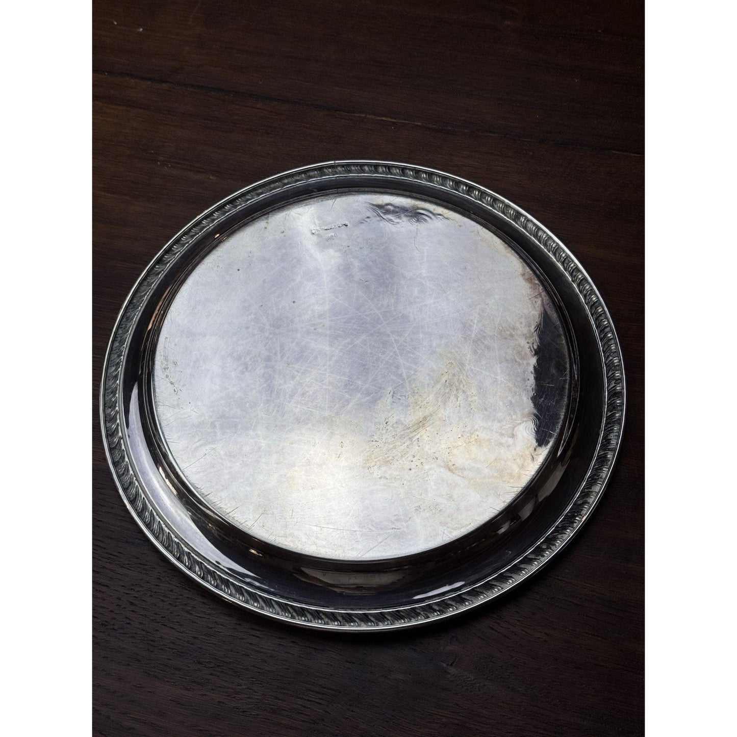 Silverplate Round Serving Tray WM Rogers Ornate Floral Rope Edge 10” VINTAGE