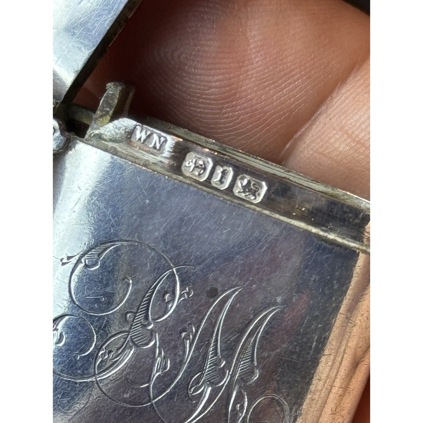 Antique Vesta Match Case Victorian Sterling Silver Birmingham 1.5” x 1.25” Mono