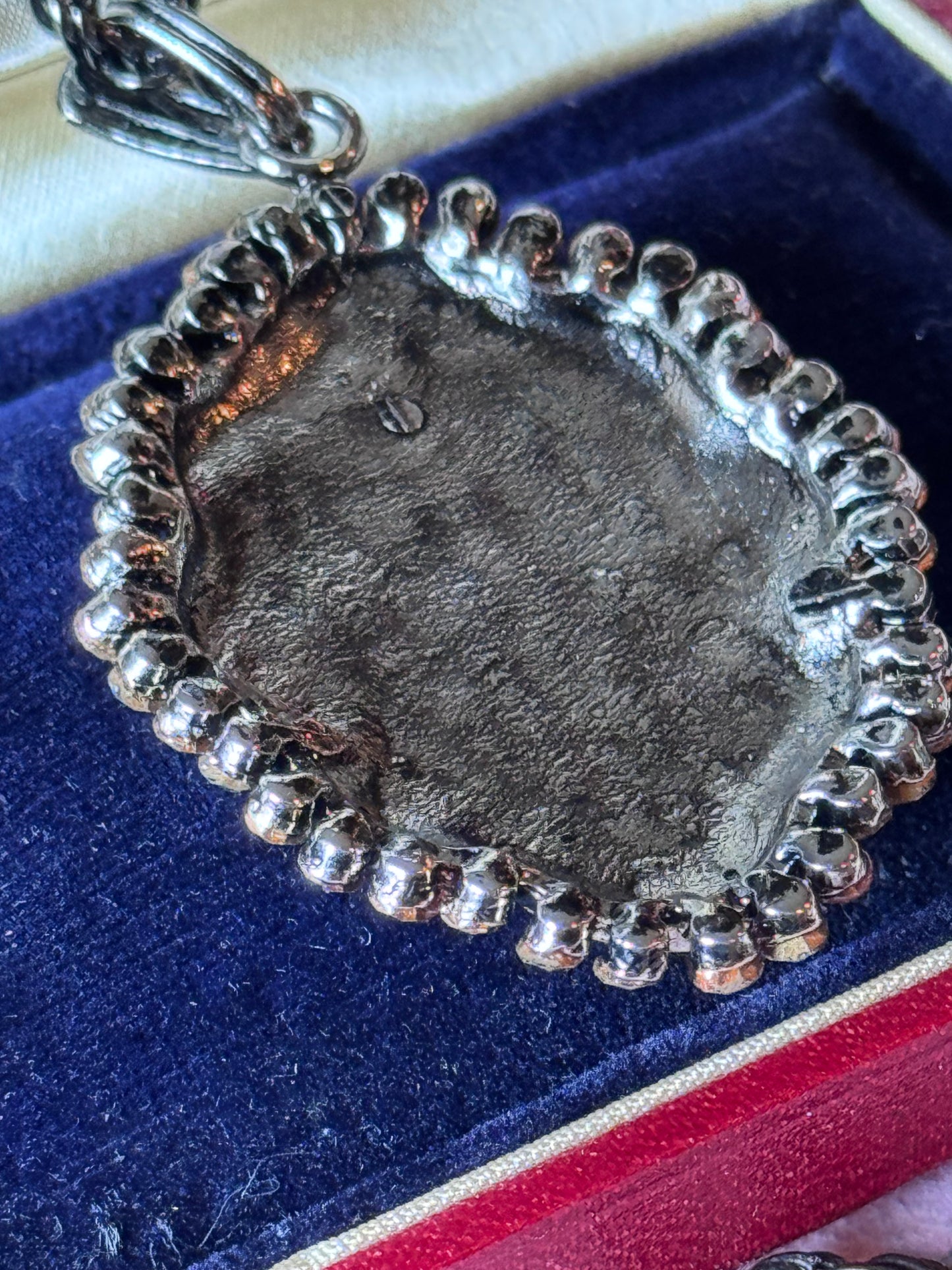 Gothic Victorian STYLE Cameo Pendant Necklace Black Glass Intaglio Style Rhinestone 26” Chain