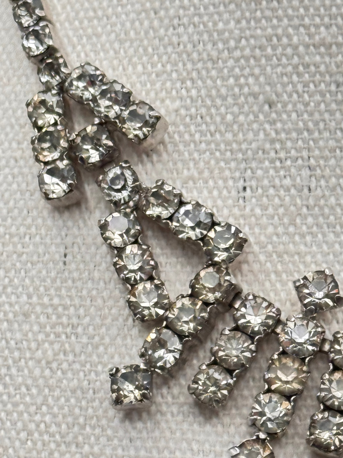 Kramer Rhinestone Necklace Signed 15.5” Vintage Silver Tone Fringe Bib