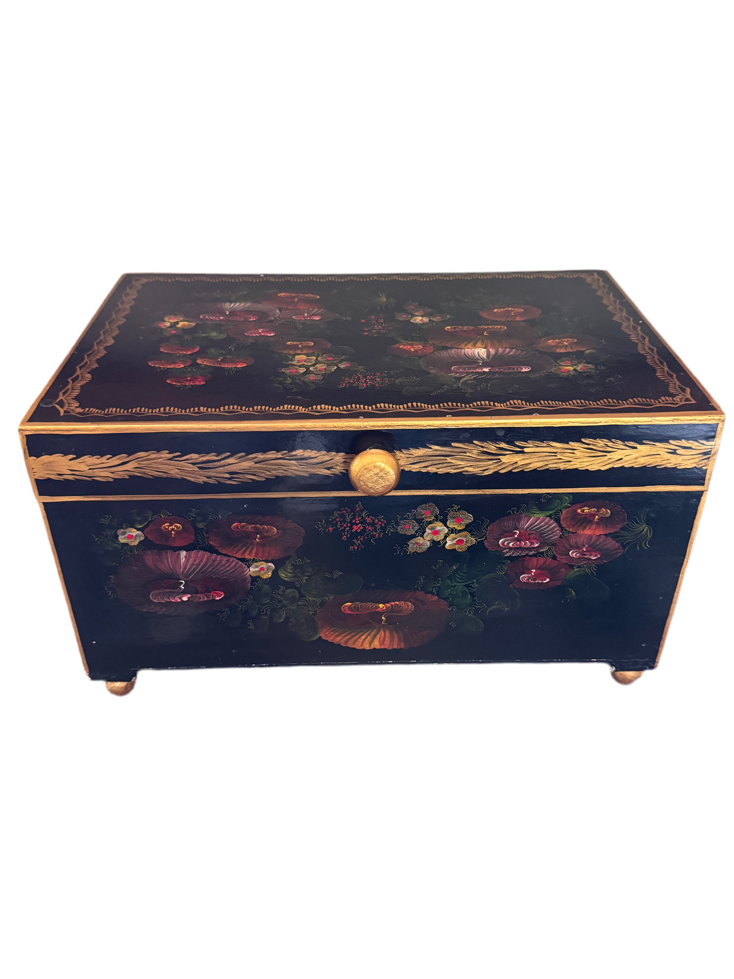 Vintage Hand Painted Wood Box 18.5x 12x 10.5” ESTATE FIND