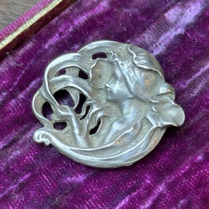Vintage Sterling Silver Art Nouveau Lady Brooch Pin 925 Figural Maiden 1.25”