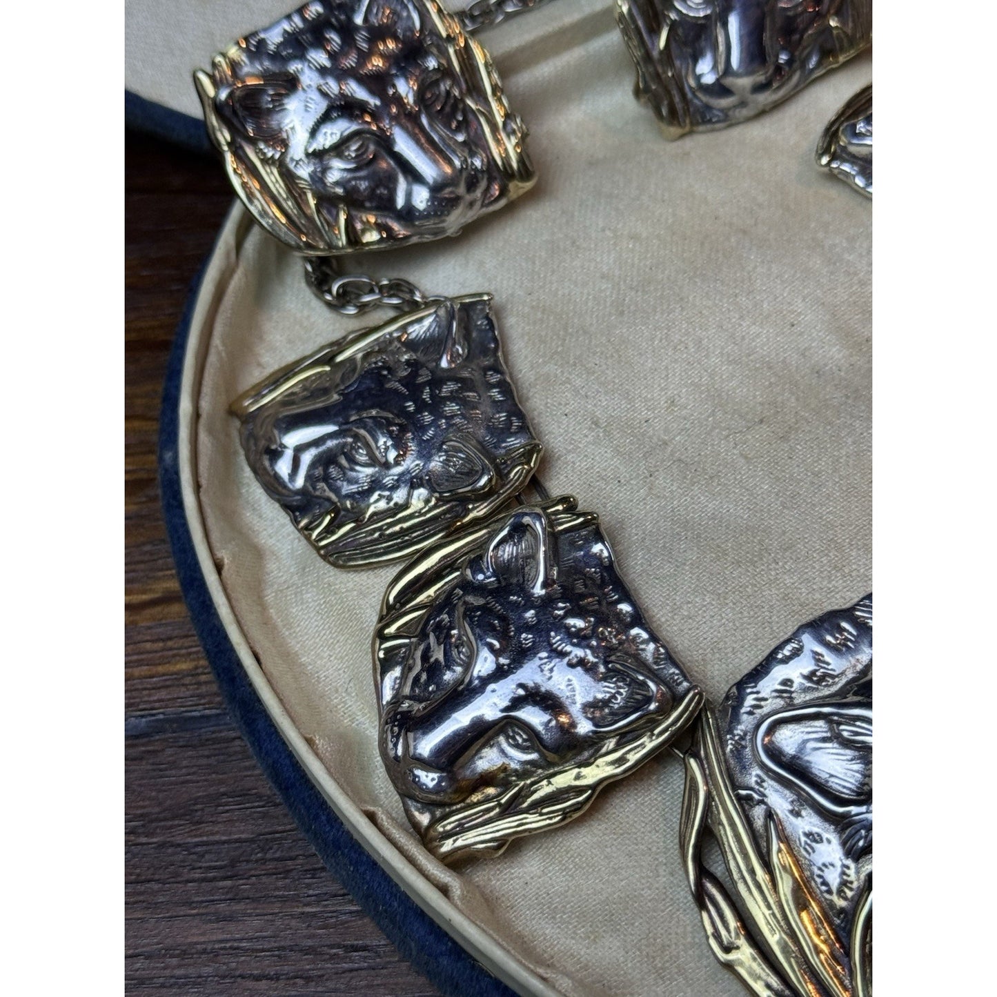 Sterling 925 Leopard Necklace Earrings Set Panther Big Cat Artisan Statement