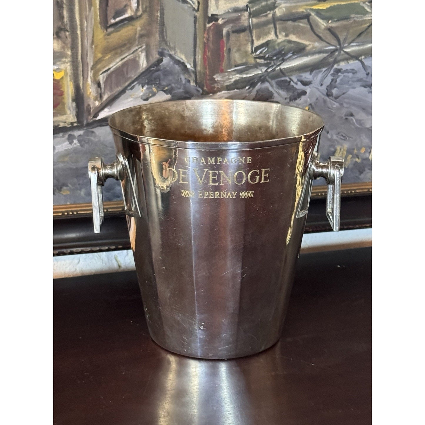 Silverplate Champagne Cooler De Venoge Epernay Ice Bucket 9” Wide 8” H