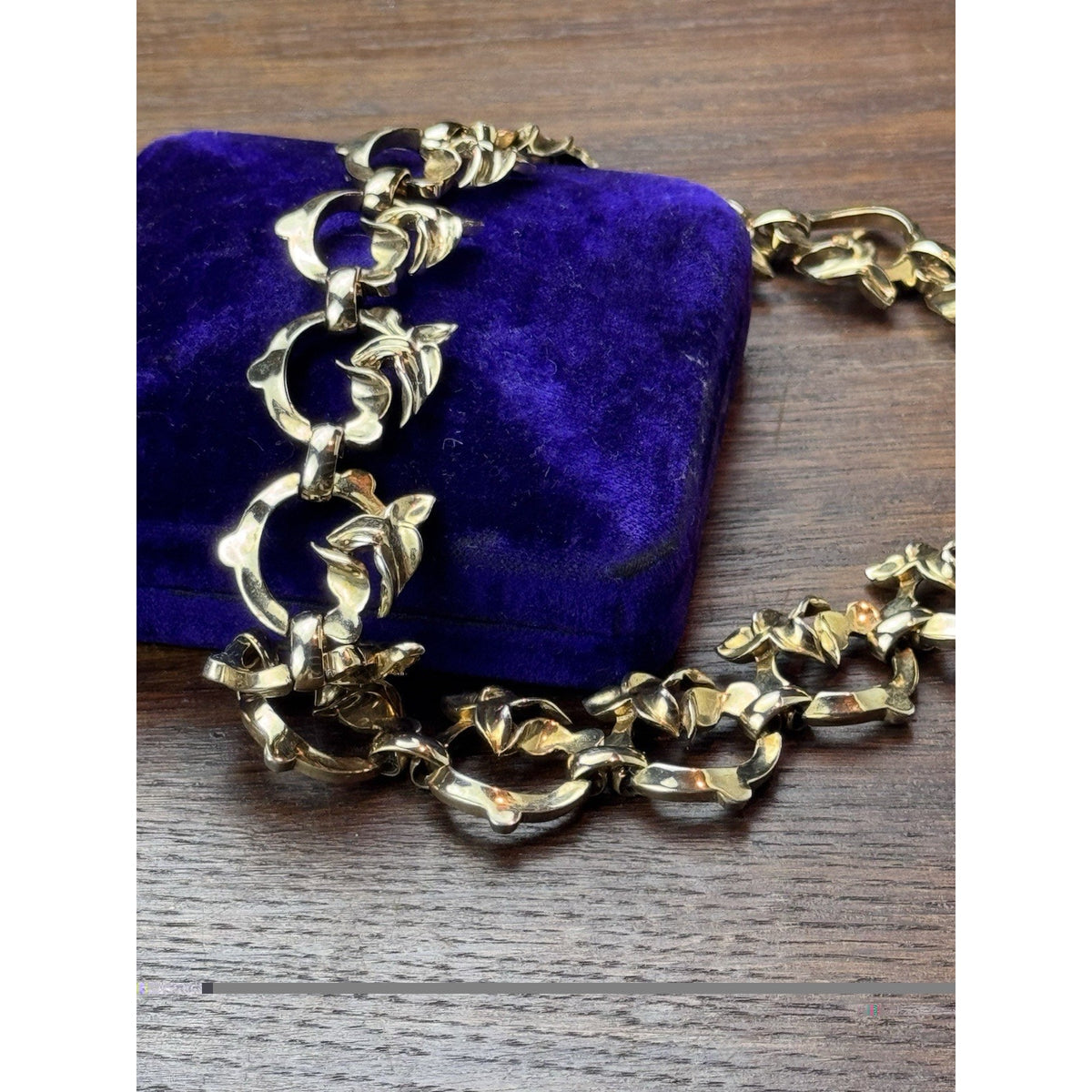 Vintage Tara Goldtone Floral Link Statement Necklace 15.5” x 1” Signed