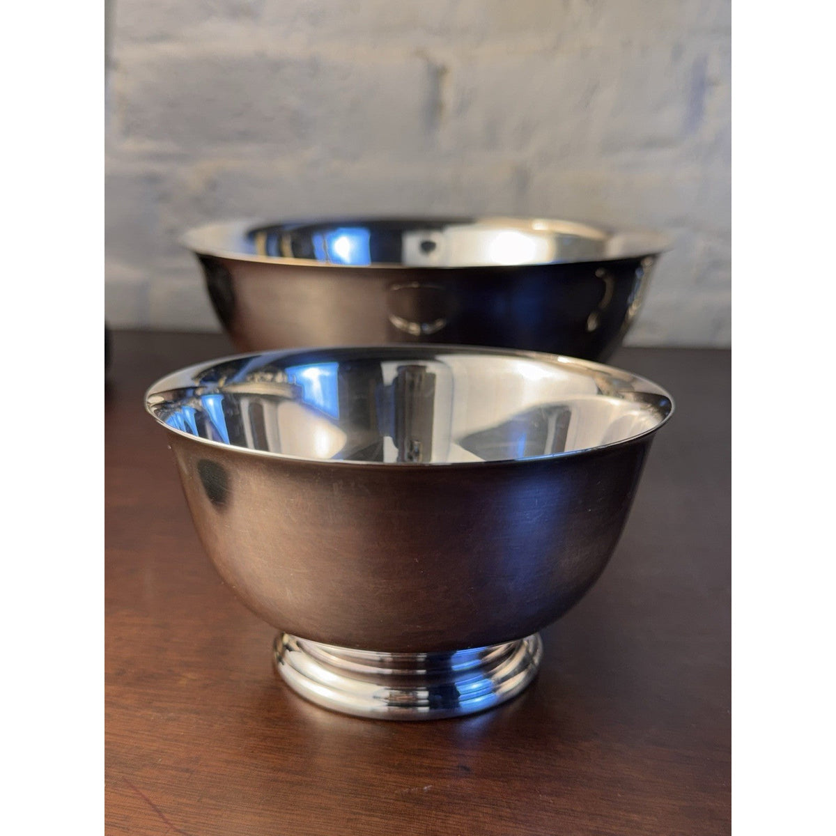 Vintage Revere Bowls Set 2 Silverplate Footed Serving Bowls 8” 5” Nesting