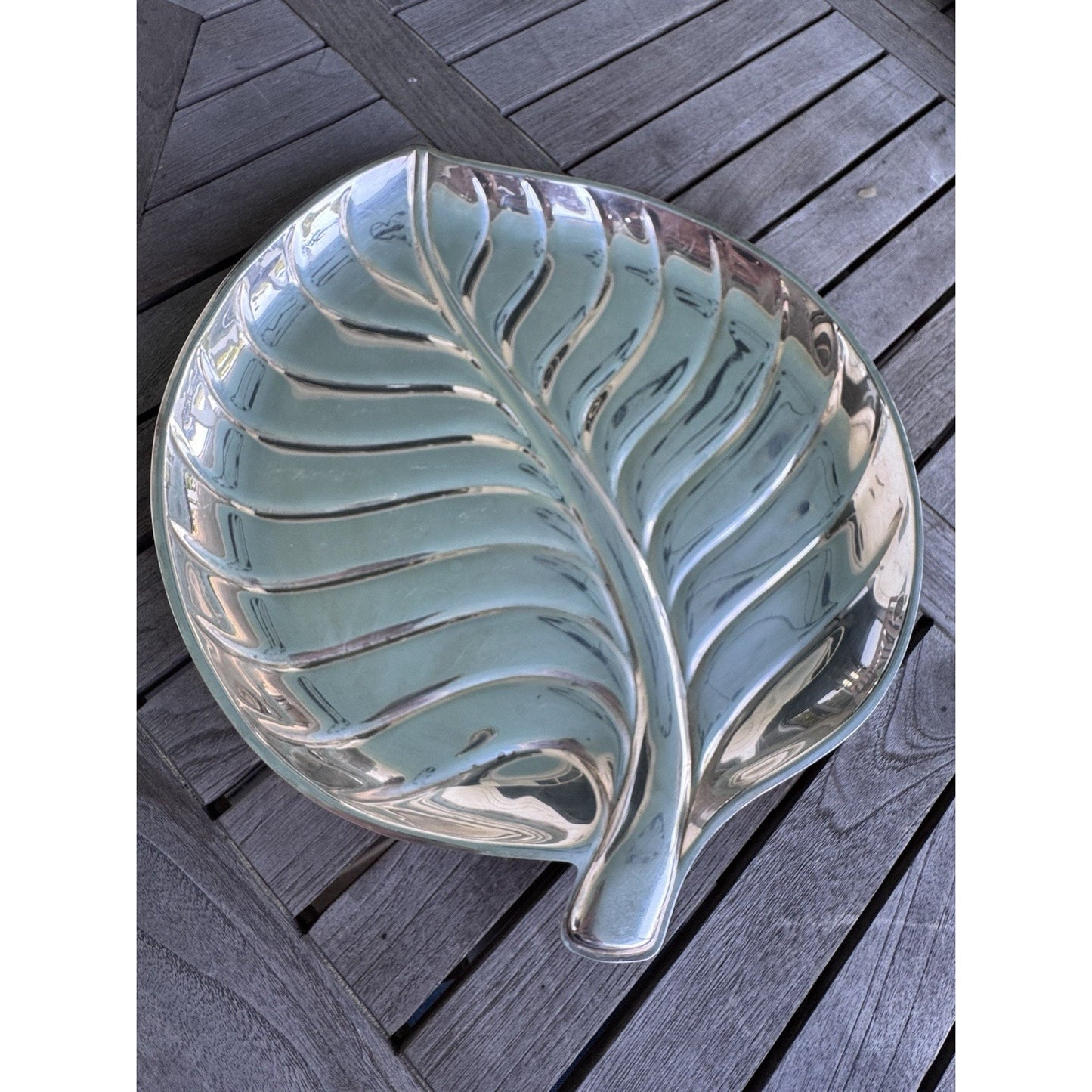 Vintage IS Silver Co Palm Leaf Serving Tray Silverplate Hollywood Regency 15”