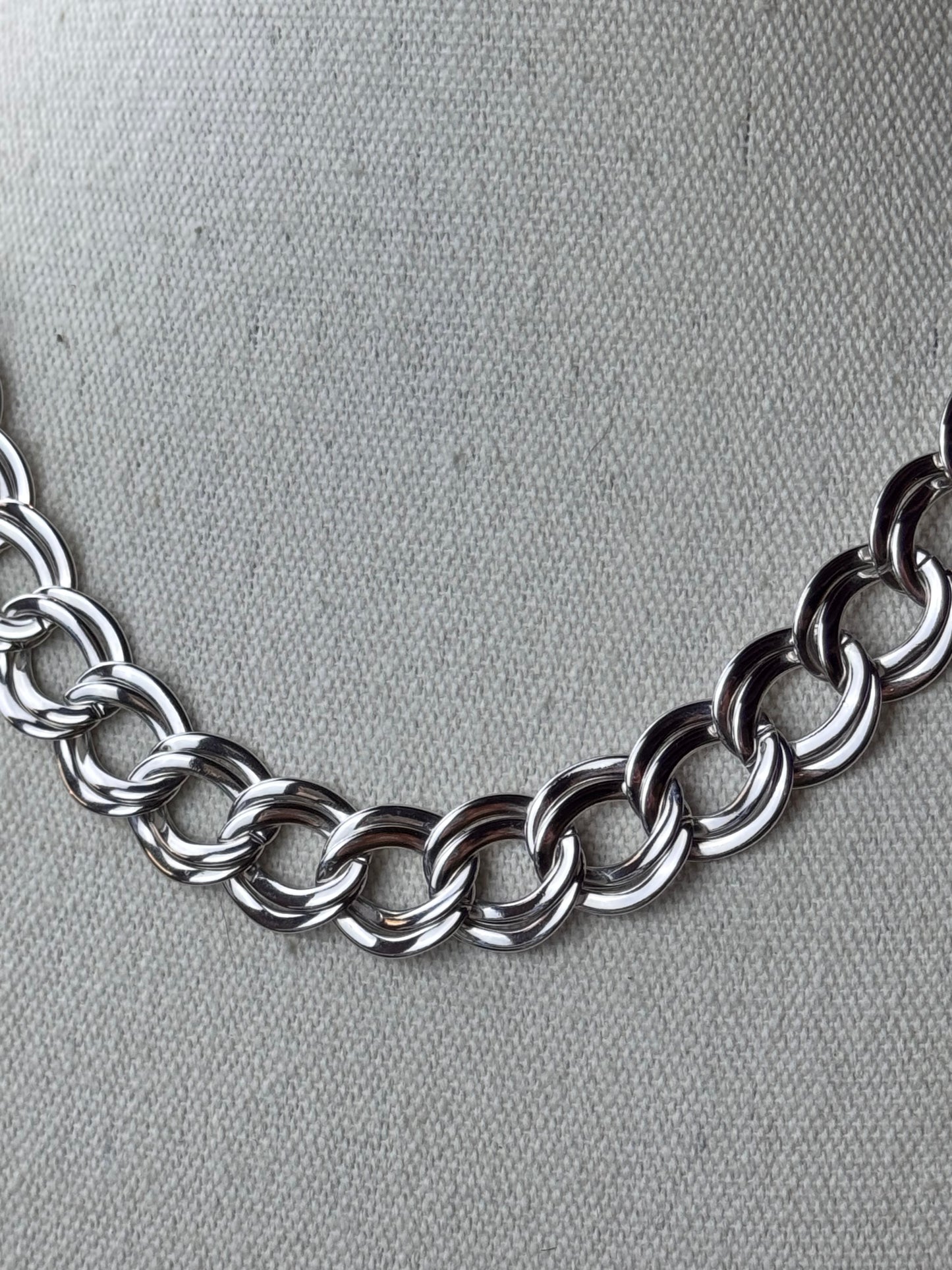 Vintage Monet Silver Tone Double Link Chain Necklace 20.5” x 5/8” Statement
