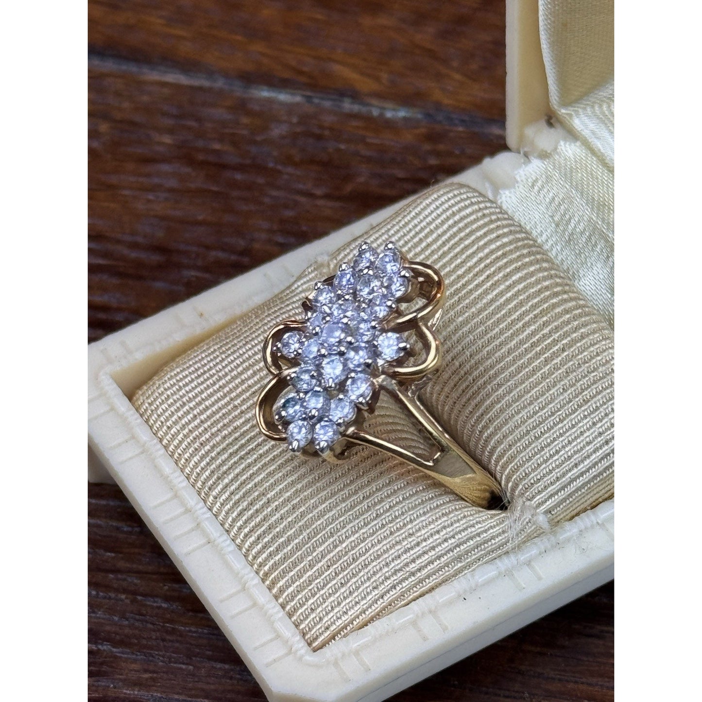 Vintage Goldtone Clear Rhinestone Cluster Cocktail Ring Size 10.75
