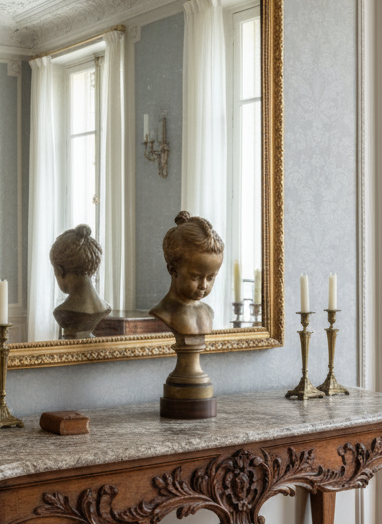 Antique STYLE French Girl Bust reproduction of a work by the French sculptor Jacques François Joseph Saly (1717-1776). SUBSTANTIAL Estate Find On Wooden Base 21”h